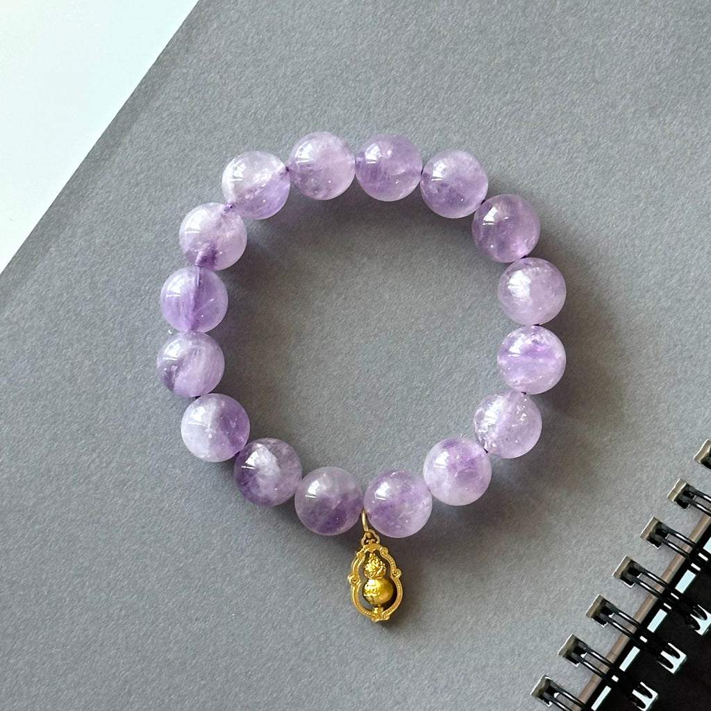 BS110 [Wisteria Flower Sea] Lavender Amethyst | 14k Gold Plated Gourd Bracelet/Bead