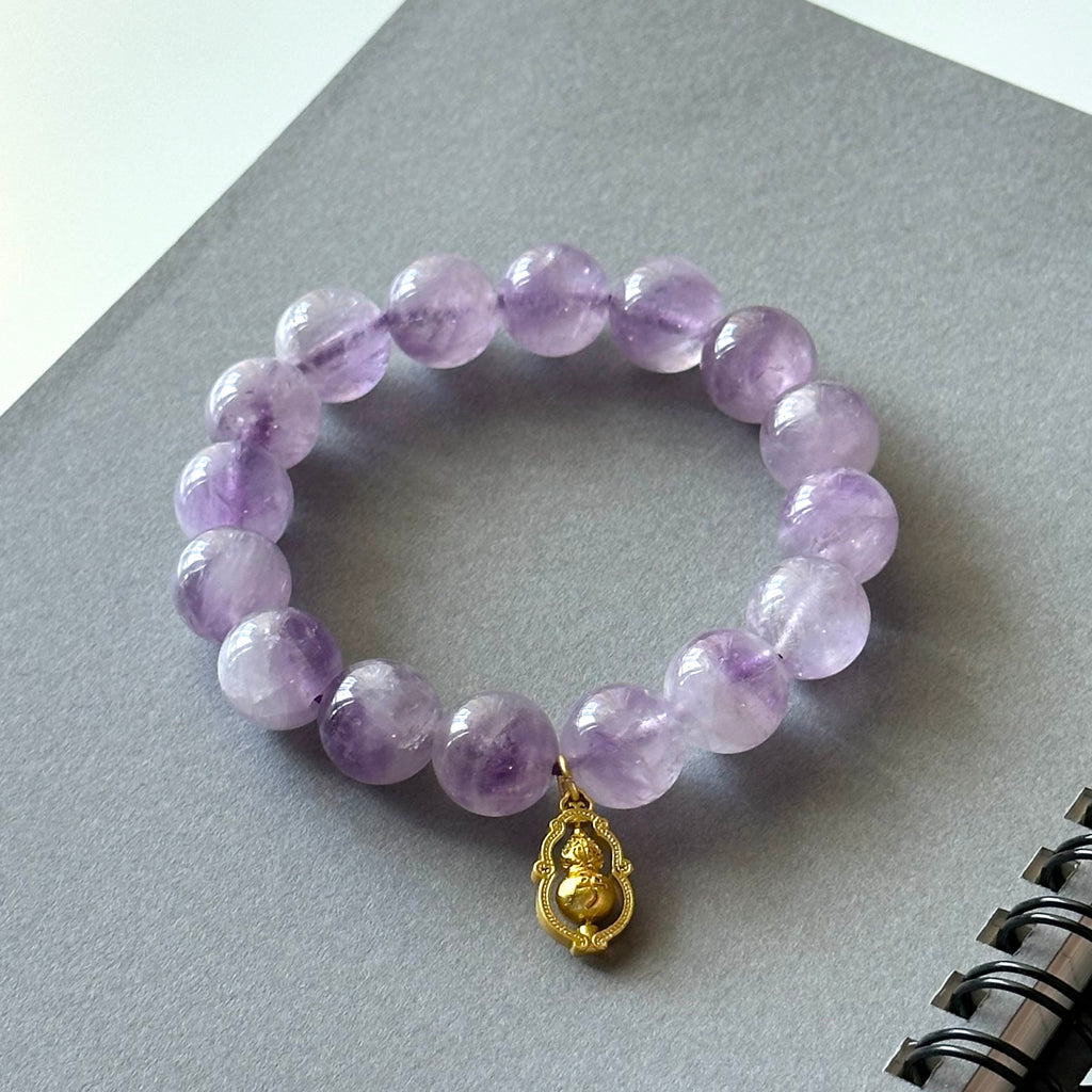 BS110 [Wisteria Flower Sea] Lavender Amethyst | 14k Gold Plated Gourd Bracelet/Bead