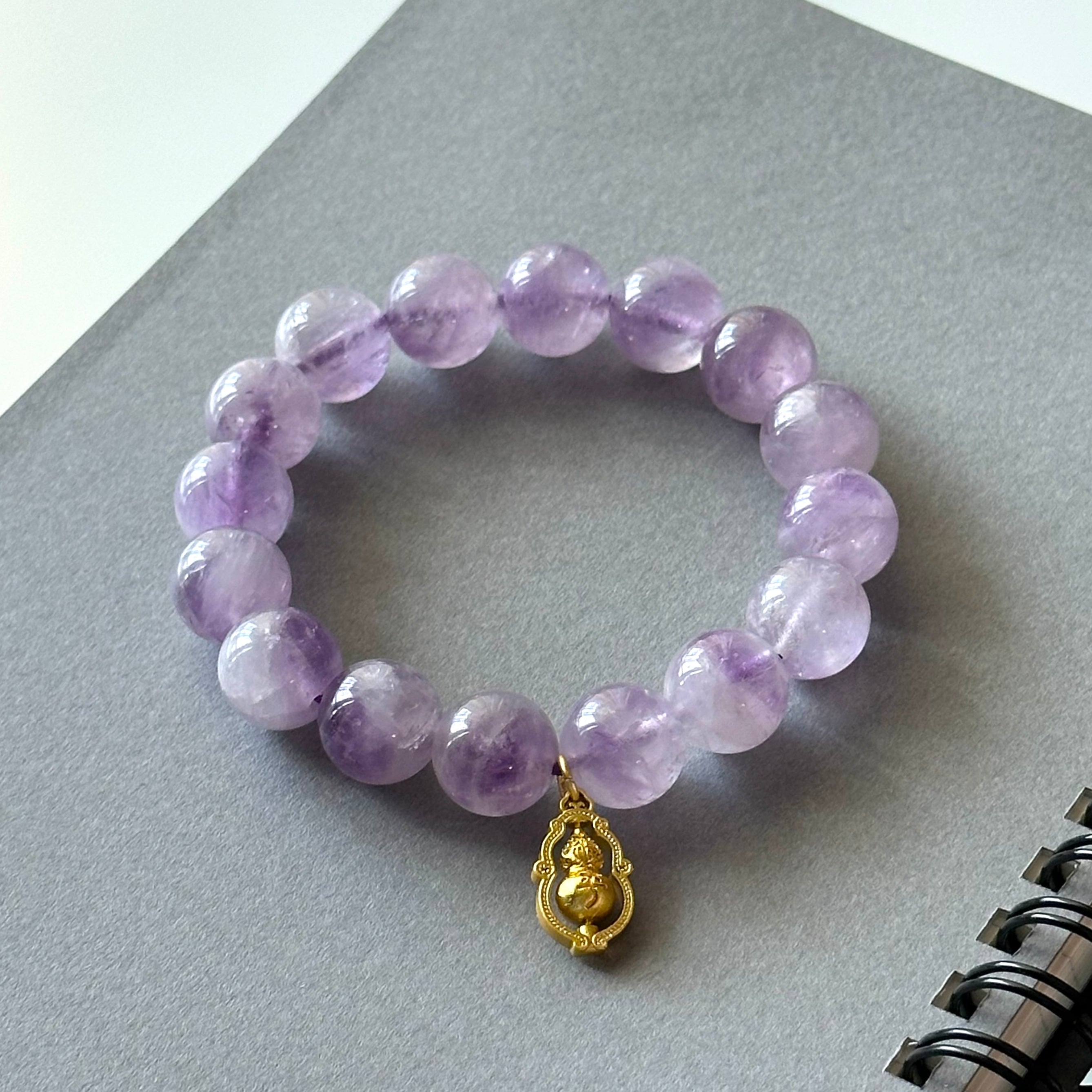 BS110 [Wisteria Flower Sea] Lavender Amethyst | 14k Gold Plated Gourd Bracelet/Bead