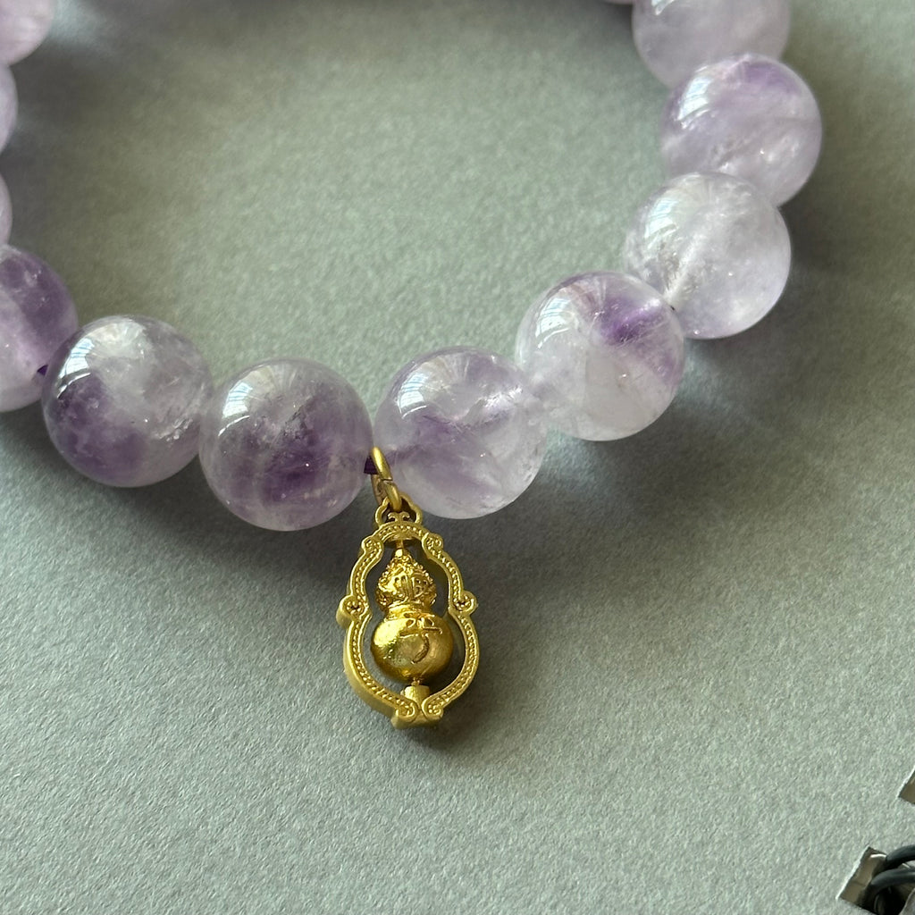 BS110 [Wisteria Flower Sea] Lavender Amethyst | 14k Gold Plated Gourd Bracelet/Bead