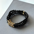 BS104【鎏金】黑瑪瑙|鍍金三環手鏈手串 (可當頸鏈項鏈)