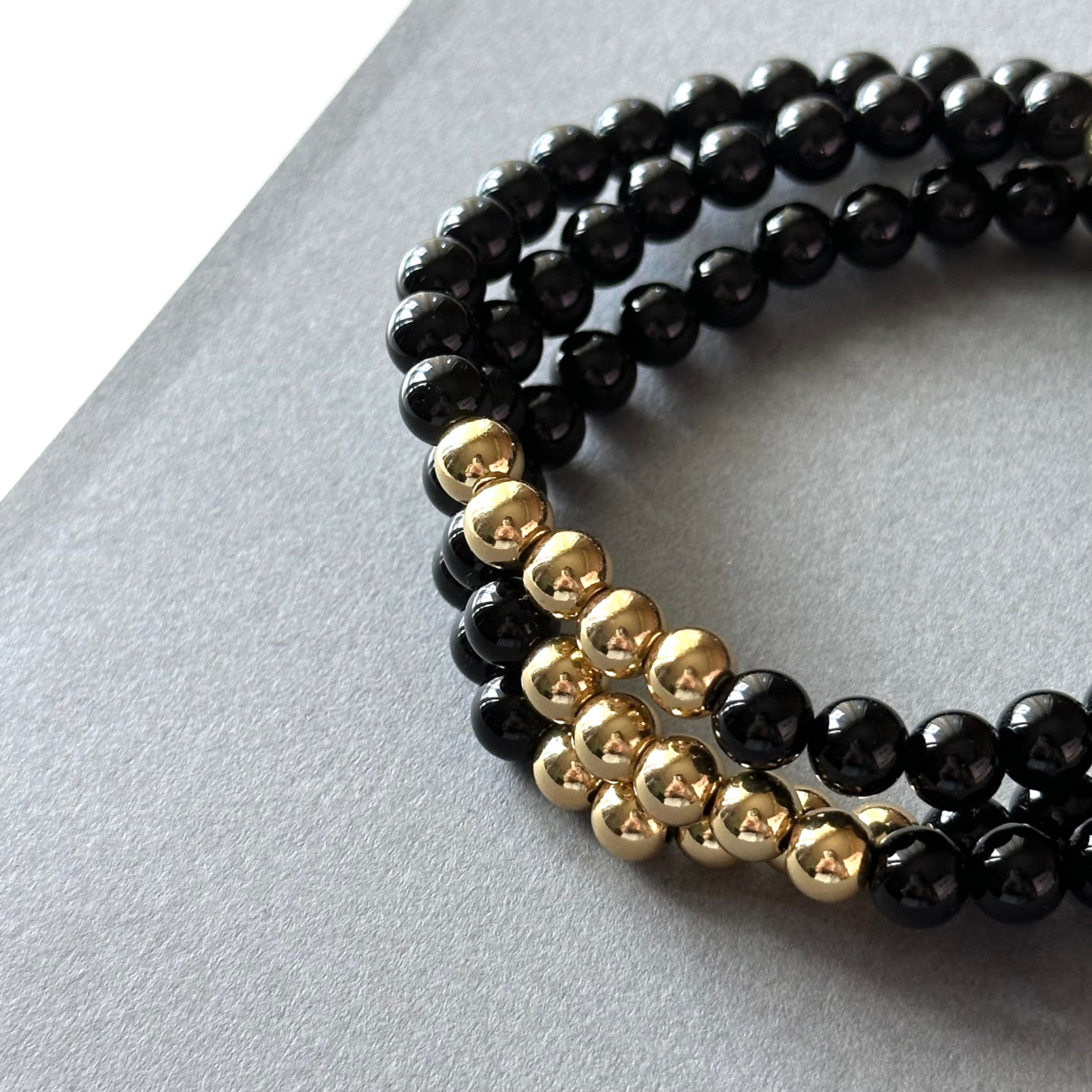 BS104【三環】黑瑪瑙|鍍金三圈細手鏈手串 可當頸鏈項鏈