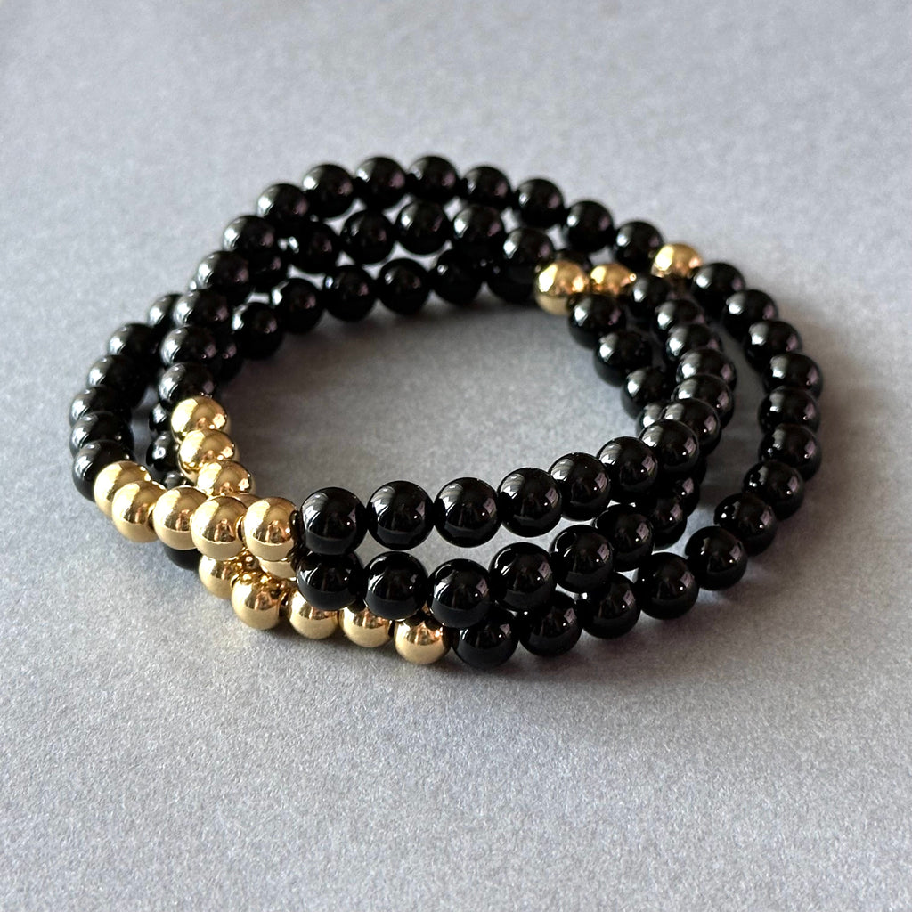 BS104【三環】黑瑪瑙|鍍金三圈細手鏈手串 可當頸鏈項鏈