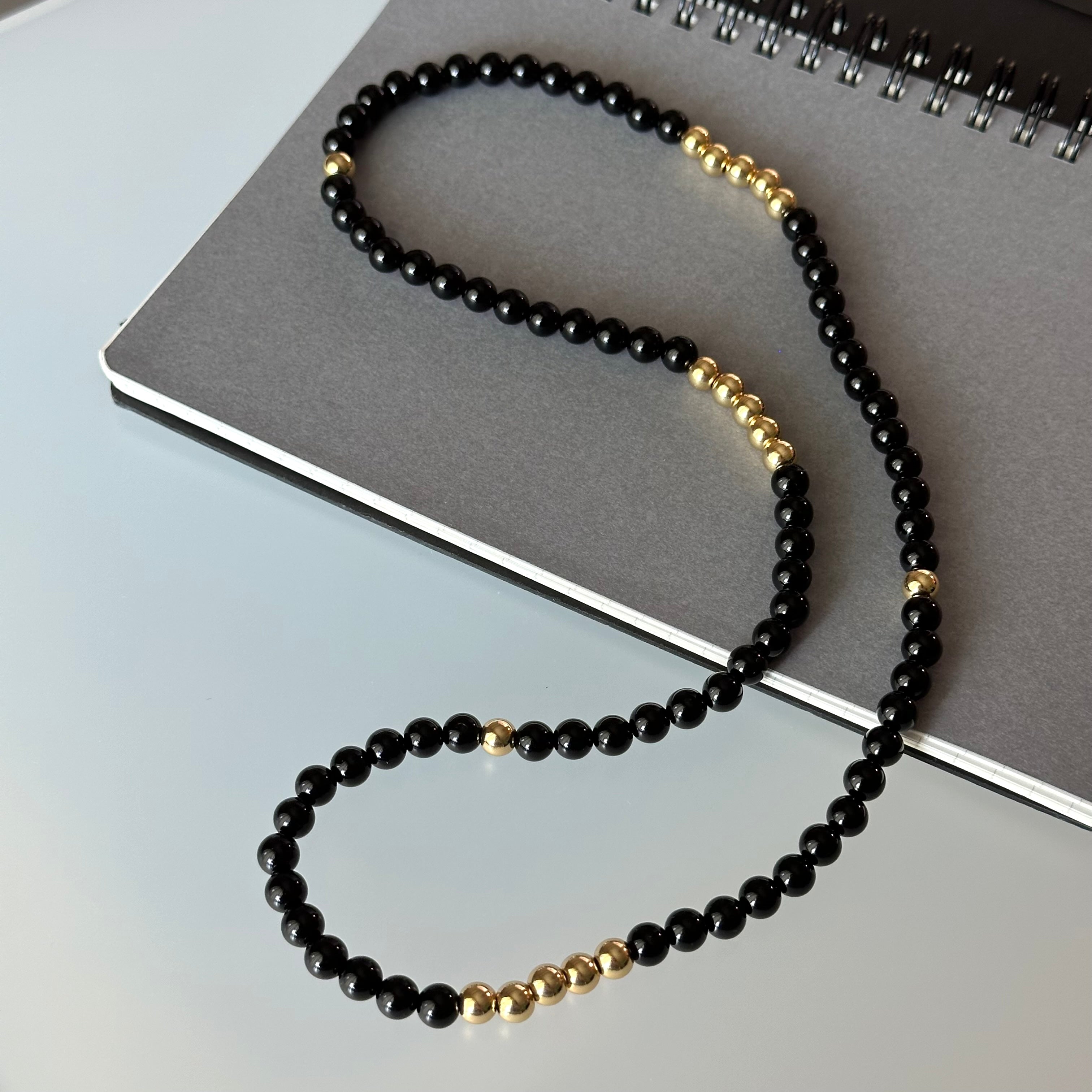 BS104【三環】黑瑪瑙|鍍金三圈細手鏈手串 可當頸鏈項鏈