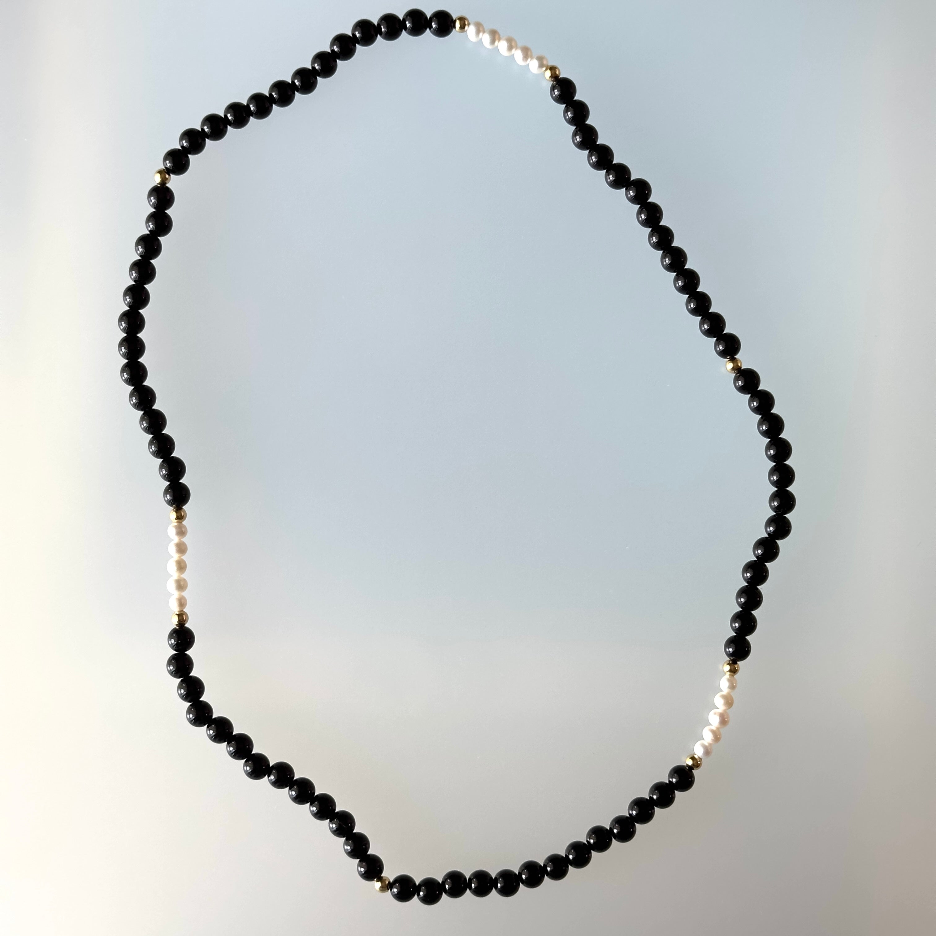 BS106【三環】黑瑪瑙|淡水珍珠|鍍金三圈細手鏈手串 可當頸鏈項鏈