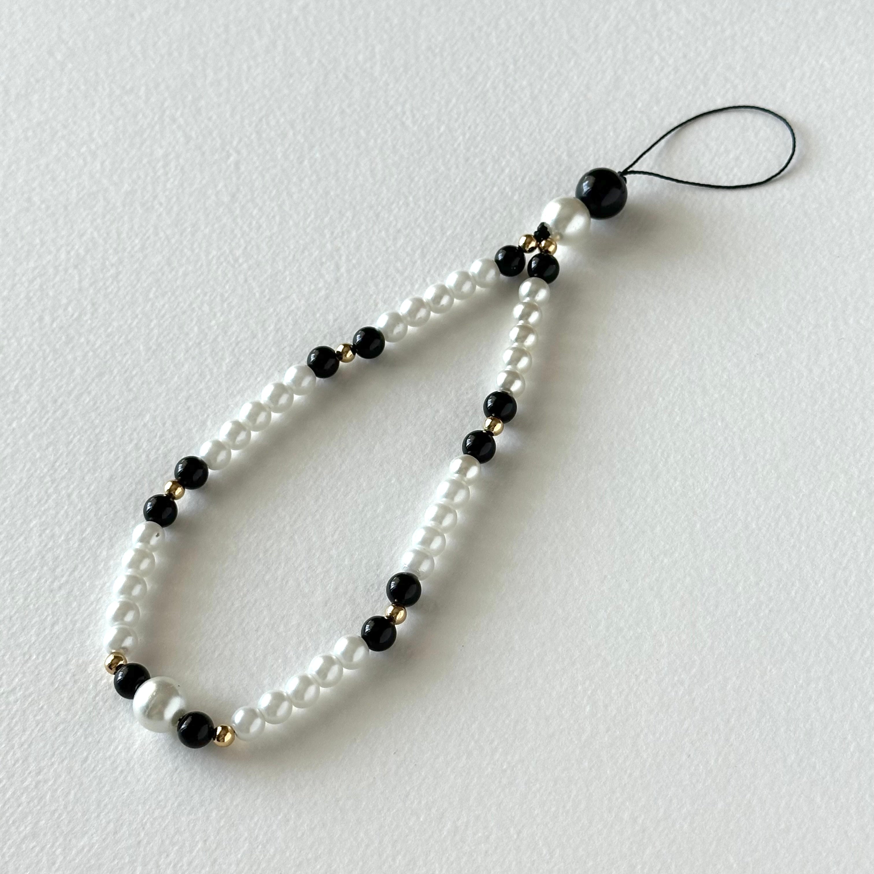 S2【寶石手機相機掛鏈掛繩】黑瑪瑙｜仿珍珠｜鍍金掛繩吊繩