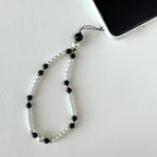 S2【寶石手機相機掛鏈掛繩】黑瑪瑙｜仿珍珠｜鍍金掛繩吊繩