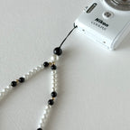 S2【寶石手機相機掛鏈掛繩】黑瑪瑙｜仿珍珠｜鍍金掛繩吊繩
