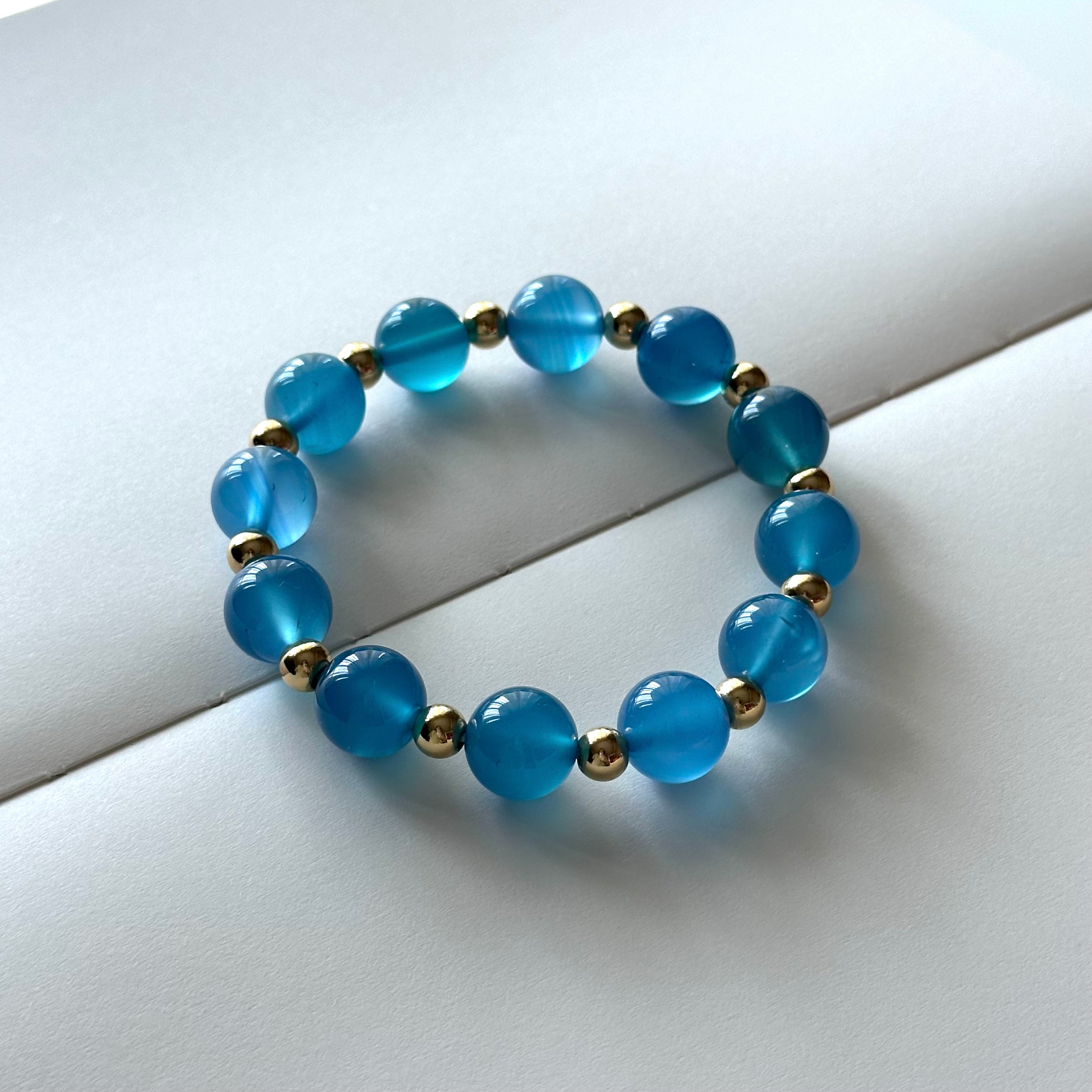BS112 [Blue World] Aquamarine Agate | Simple 18k Gold Plated Bracelet
