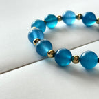 BS112 [Blue World] Aquamarine Agate | Simple 18k Gold Plated Bracelet