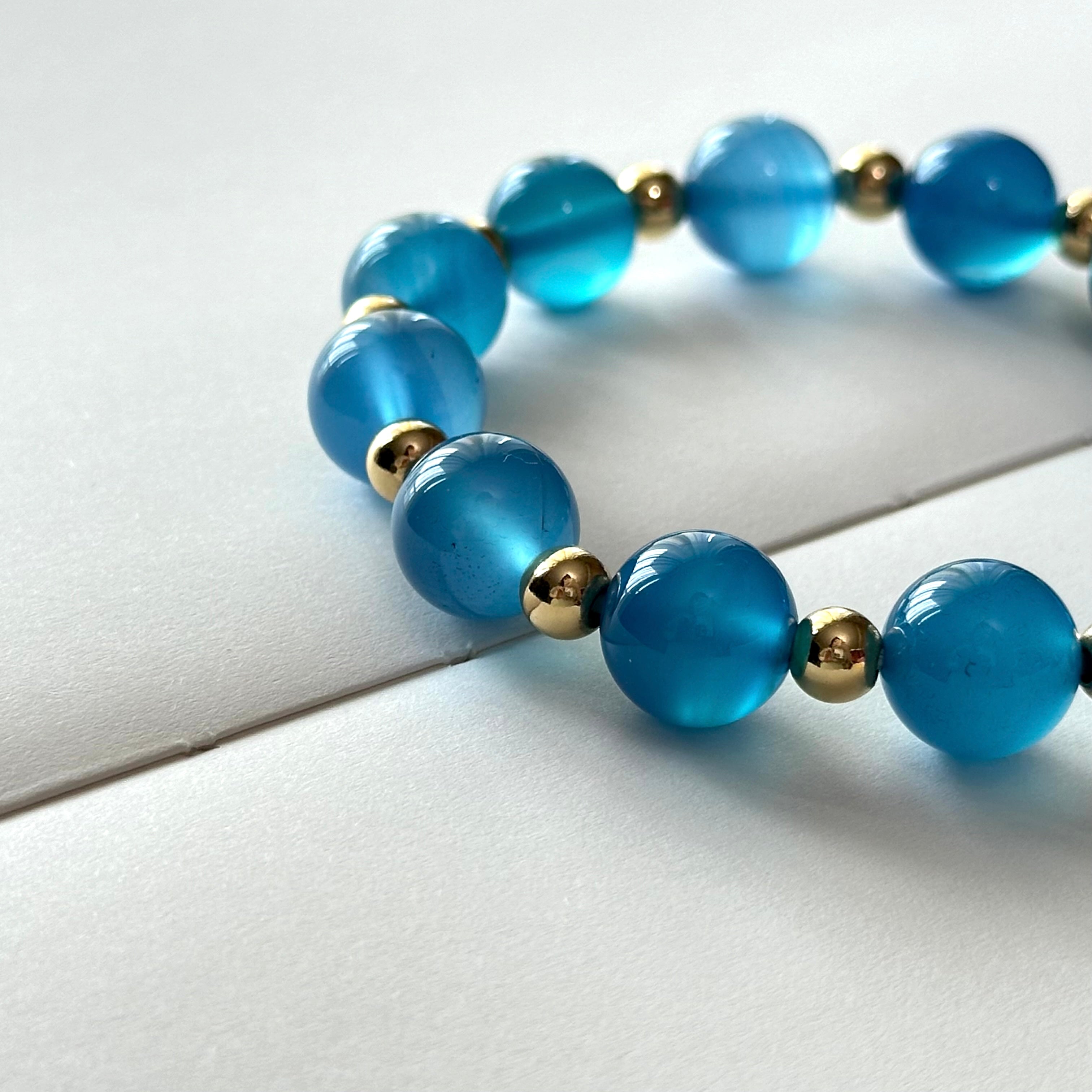 BS112 [Blue World] Aquamarine Agate | Simple 18k Gold Plated Bracelet