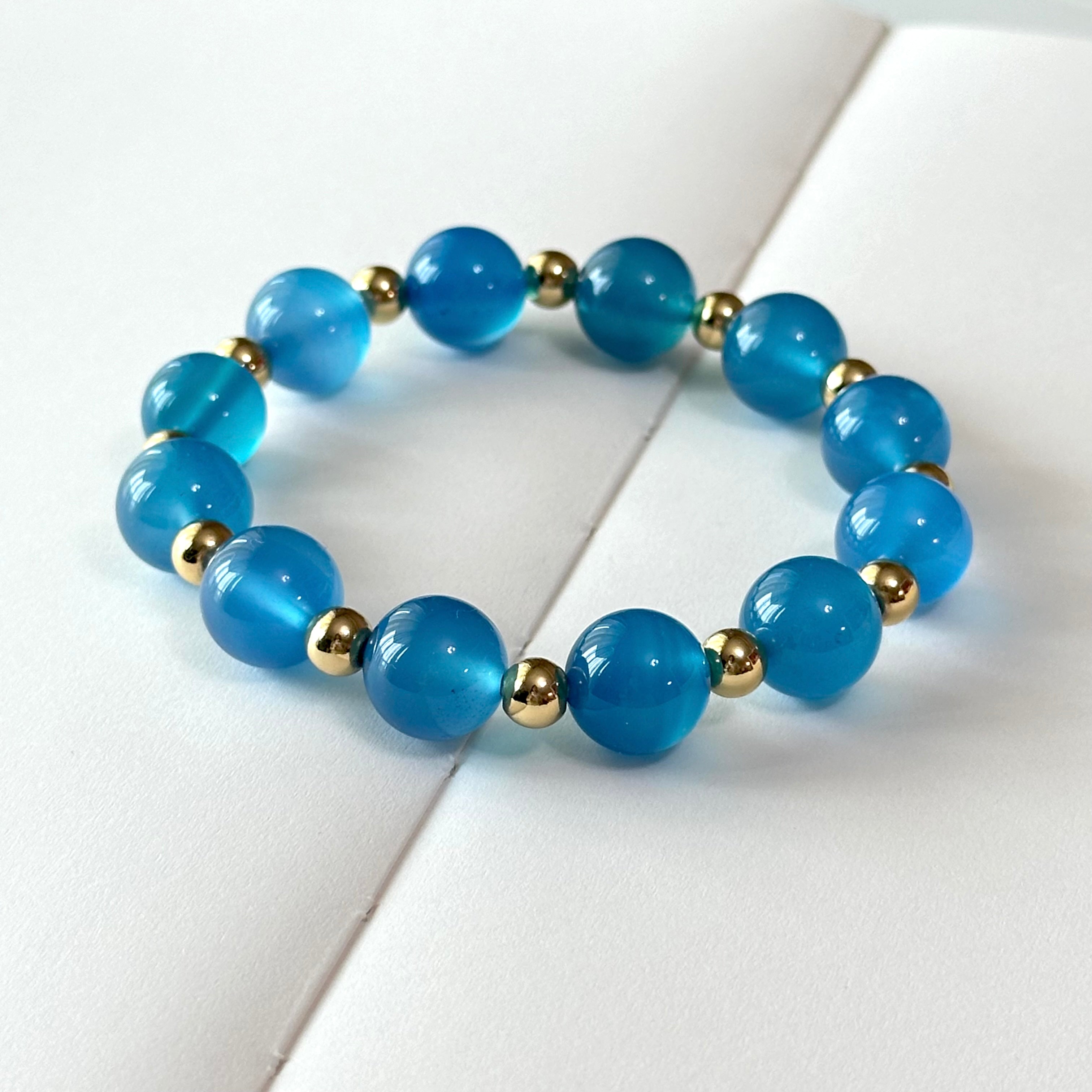 BS112 [Blue World] Aquamarine Agate | Simple 18k Gold Plated Bracelet