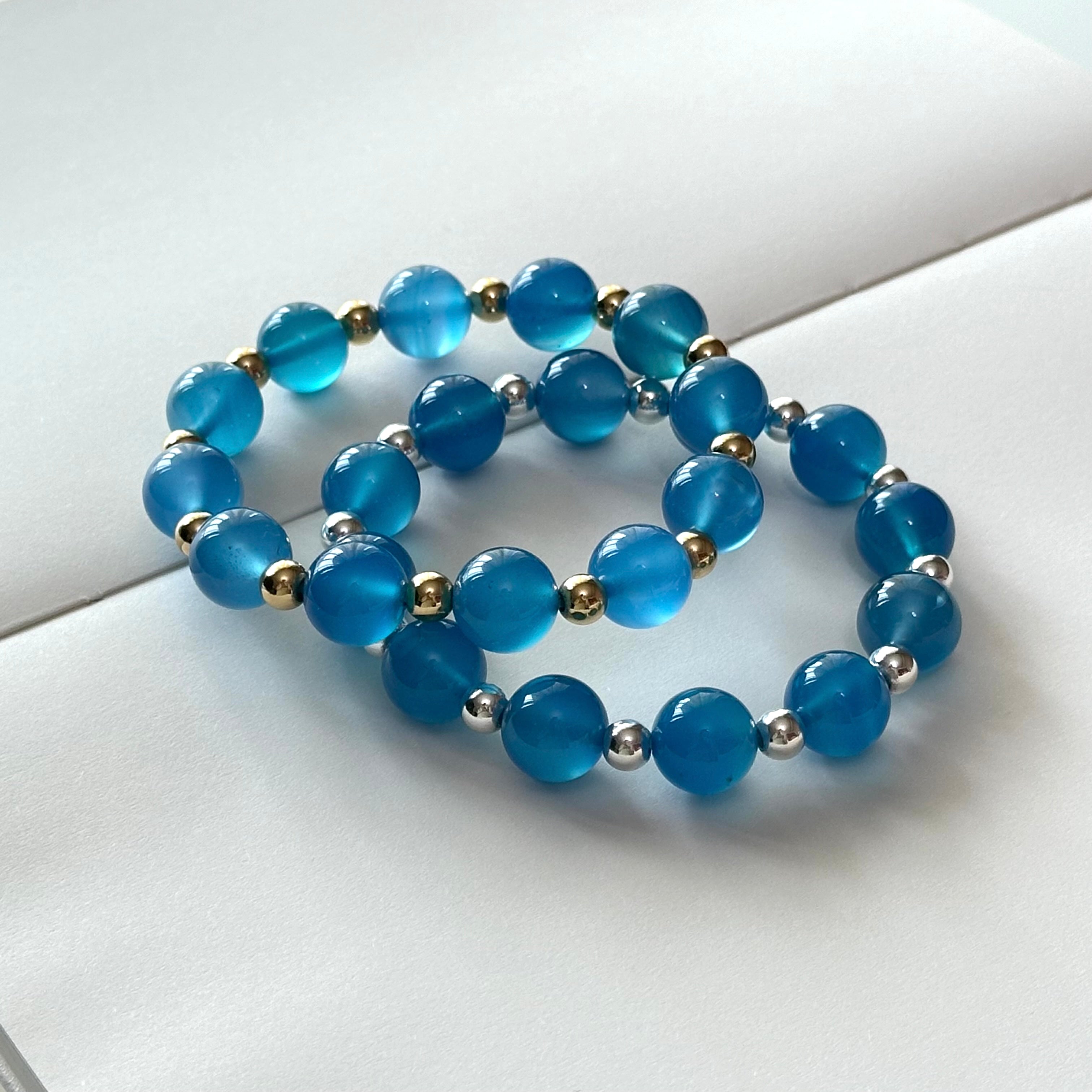 BS111【Blue World】Sea ​​Blue Agate Simple Silver Plated Bracelet