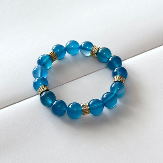 BS114【Blue Banquet】Sea Blue Agate• Classical Pattern Gold-plated Bracelet Ocean Stable Emotions