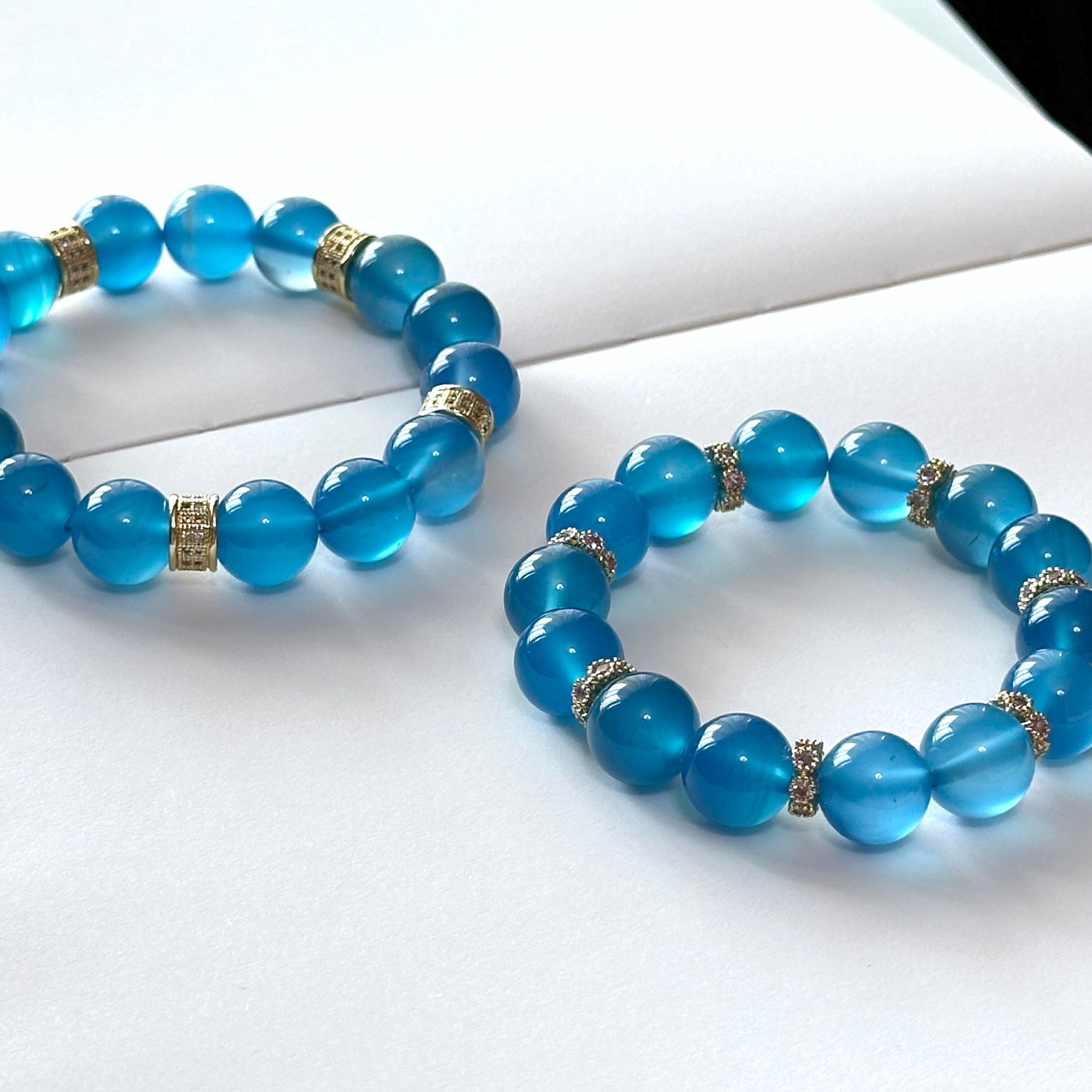 BS114 [Blue Banquet] Aquamarine Agate Classic Pattern Gold Plated Bracelet