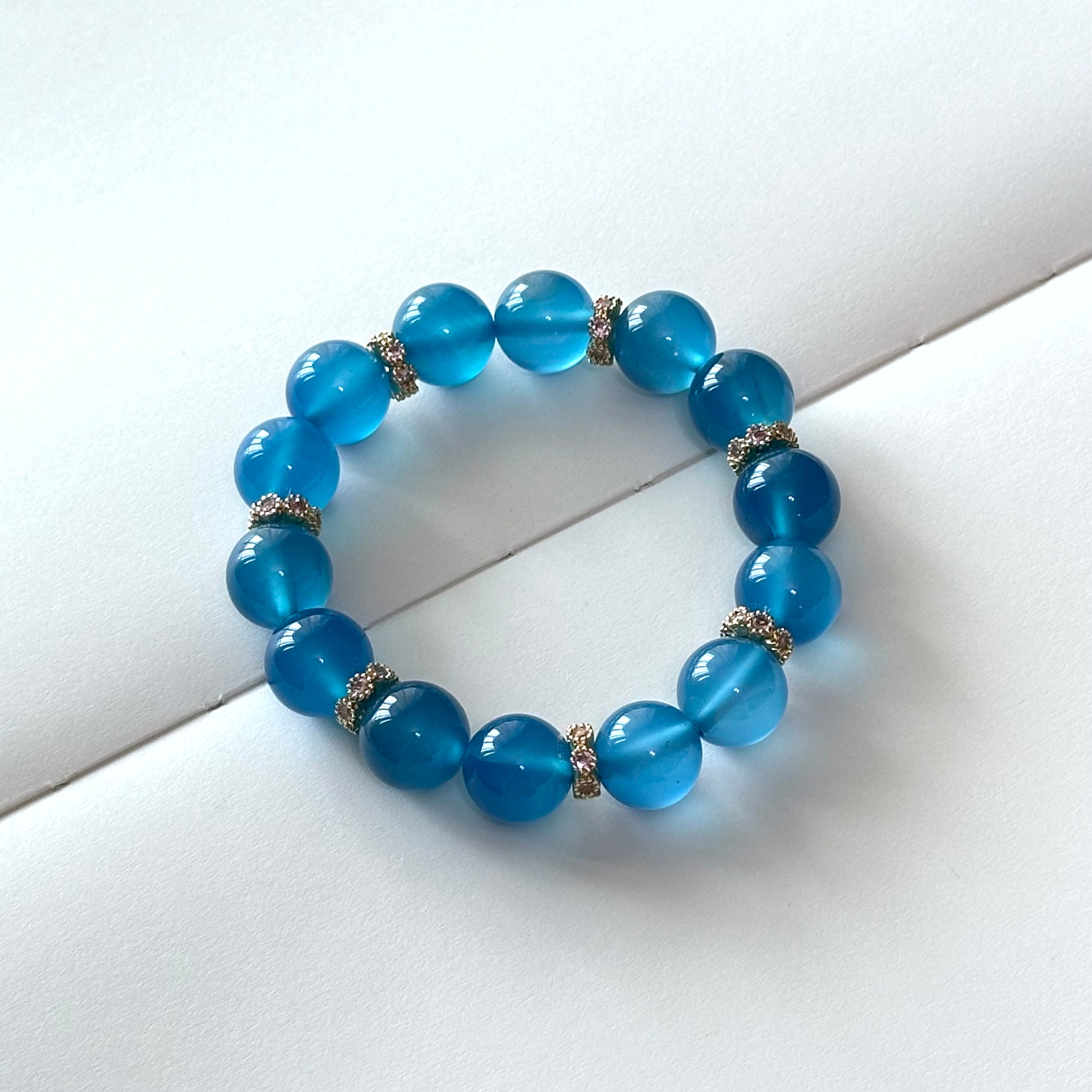 BS115【Blue Banquet】Sea Blue Agate•Flower Gold-plated Bracelet Ocean Stable Emotions