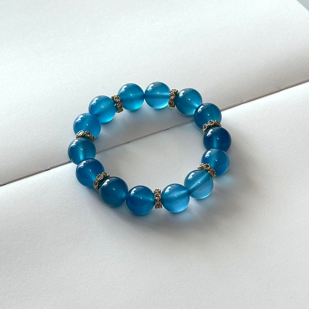 BS115【Blue Banquet】Sea Blue Agate•Flower Gold-plated Bracelet Ocean Stable Emotions