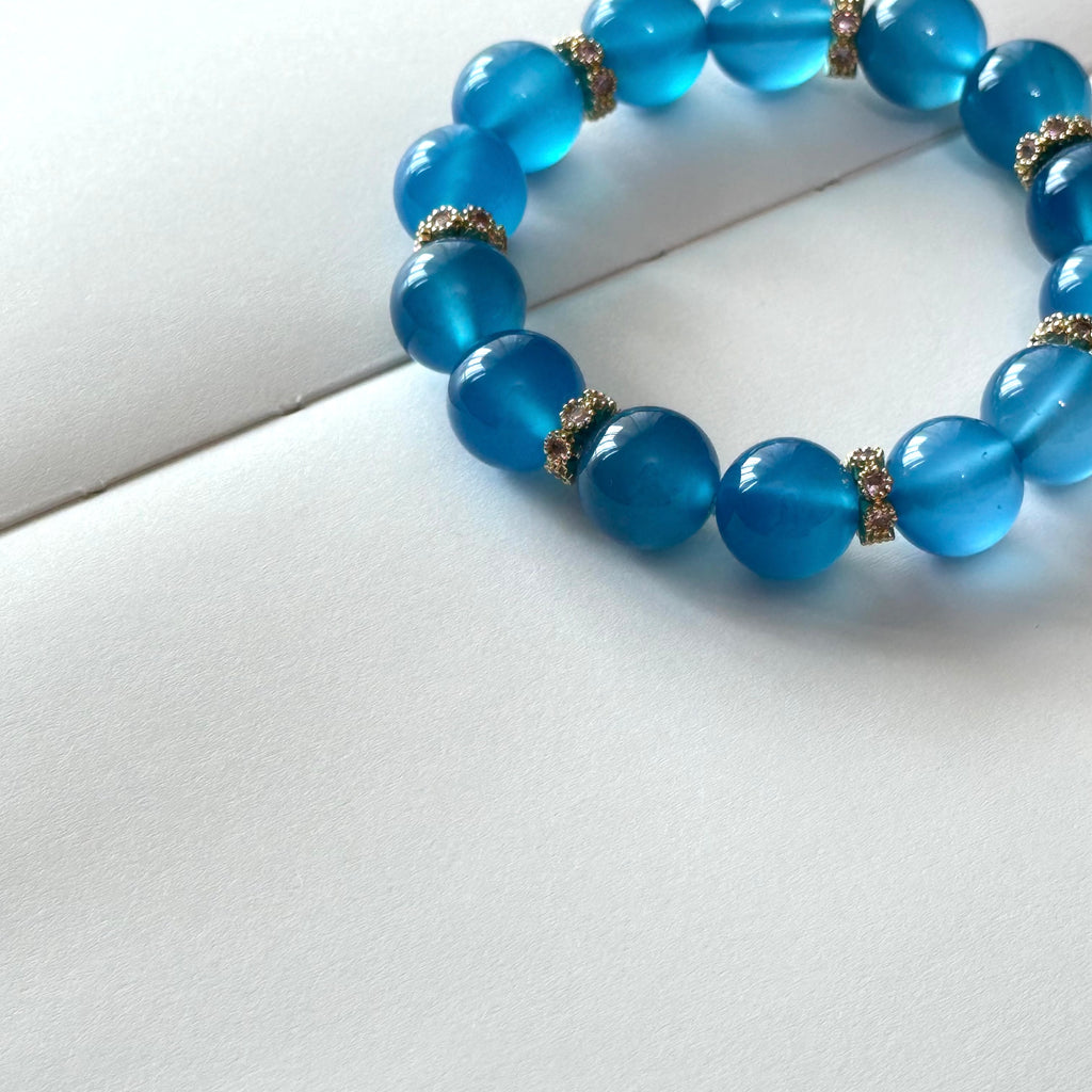 BS115【Blue Banquet】Sea Blue Agate•Flower Gold-plated Bracelet Ocean Stable Emotions