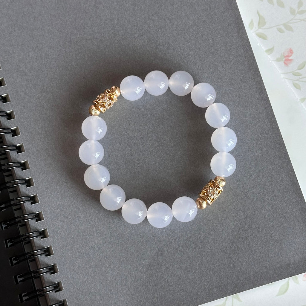 BS118 [Bai Han] White Agate • 18k gold-plated carved hollow bracelet
