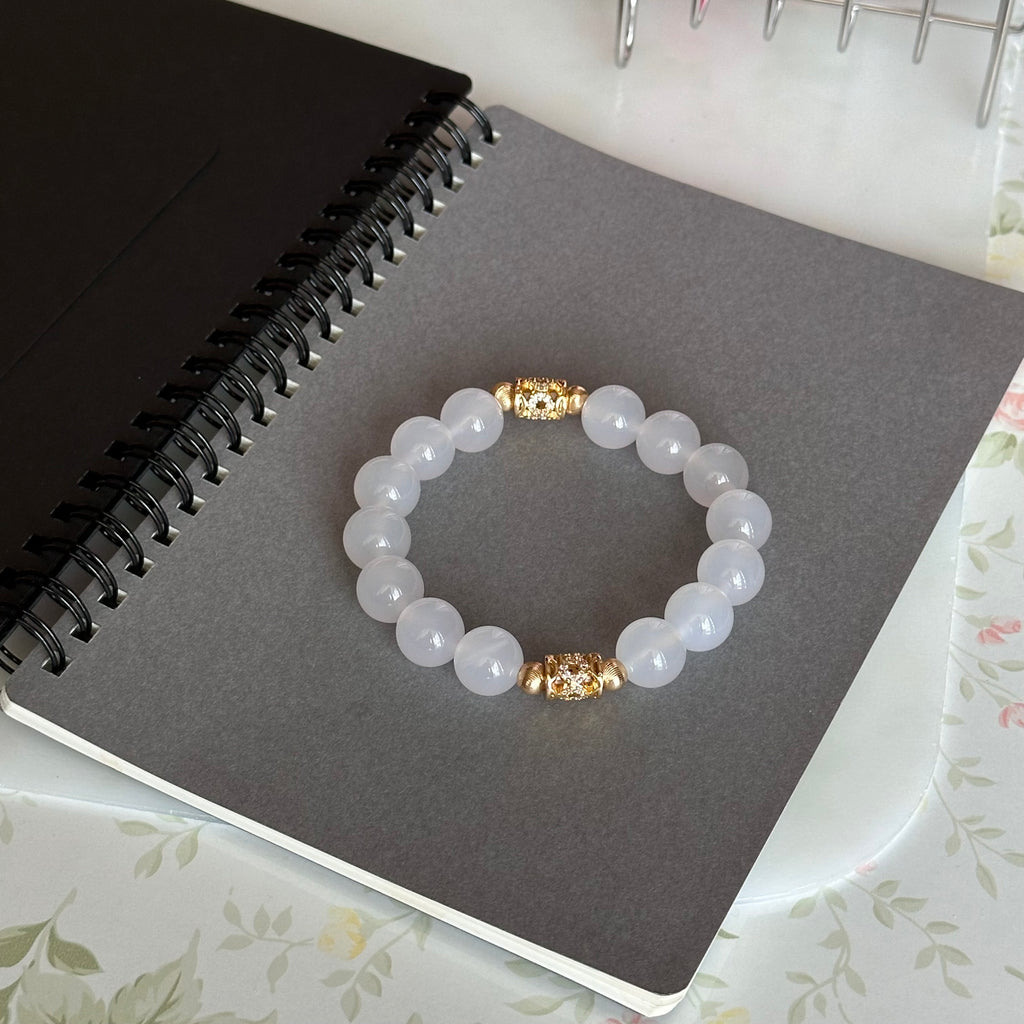 BS118 [Bai Han] White Agate • 18k gold-plated carved hollow bracelet