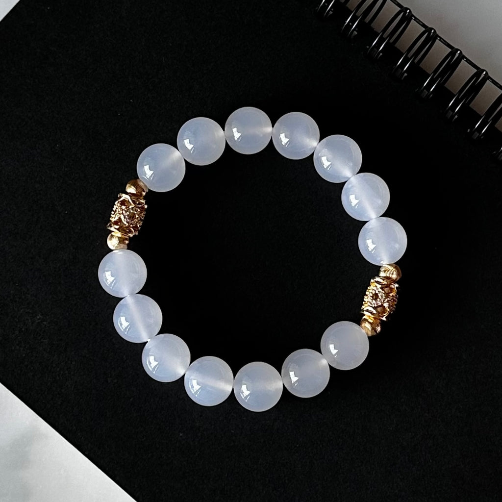BS118 [Bai Han] White Agate • 18k gold-plated carved hollow bracelet