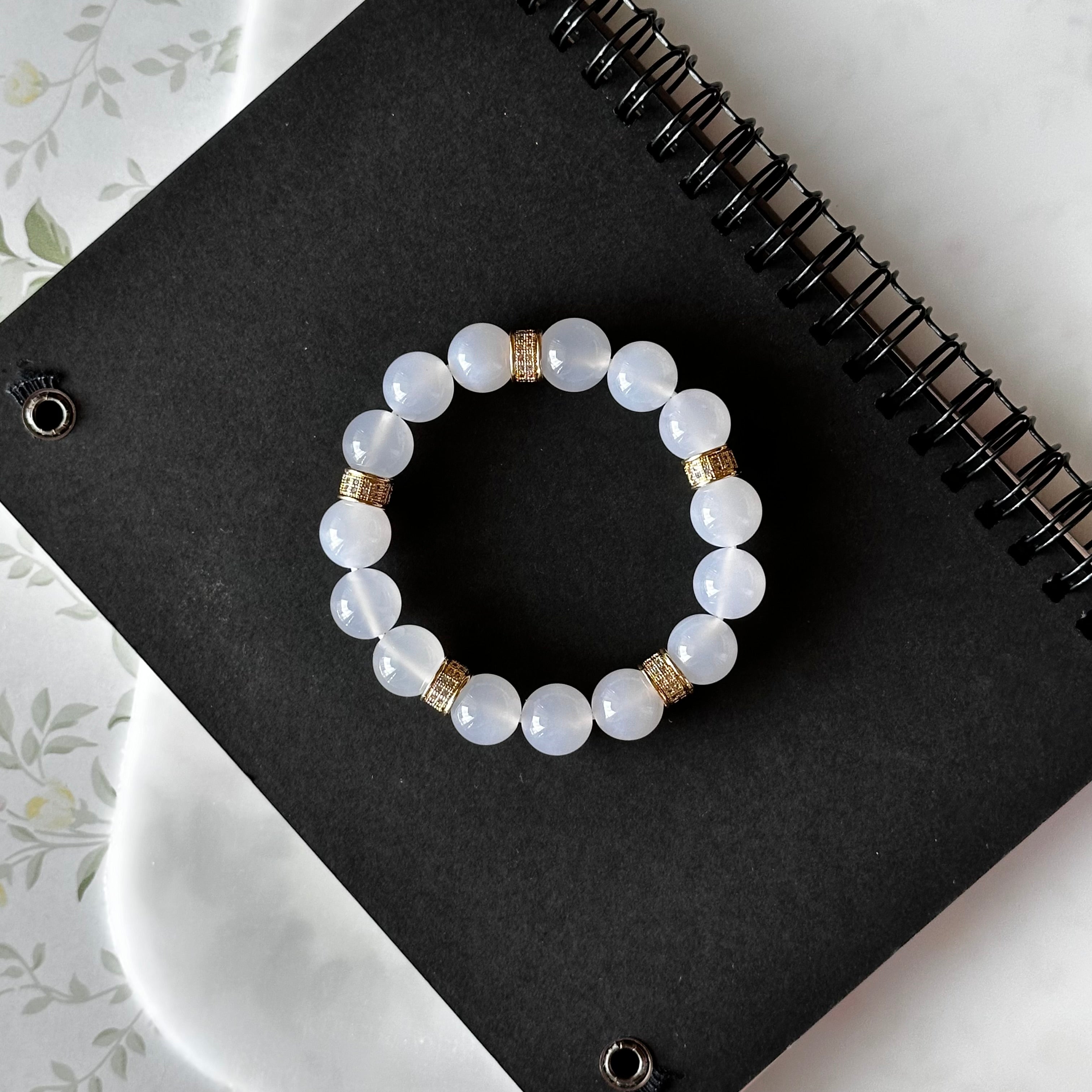 BS121 [Bai Han] White Agate • Classical 18k gold-plated bracelet