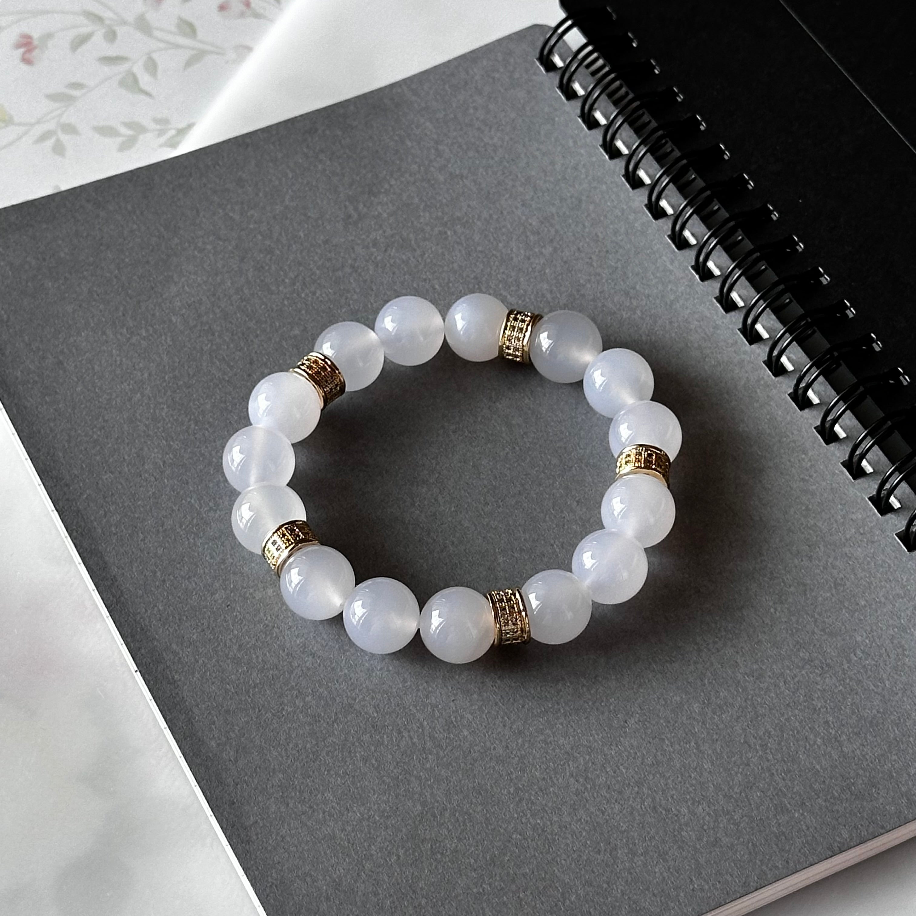 BS121 [Bai Han] White Agate • Classical 18k gold-plated bracelet