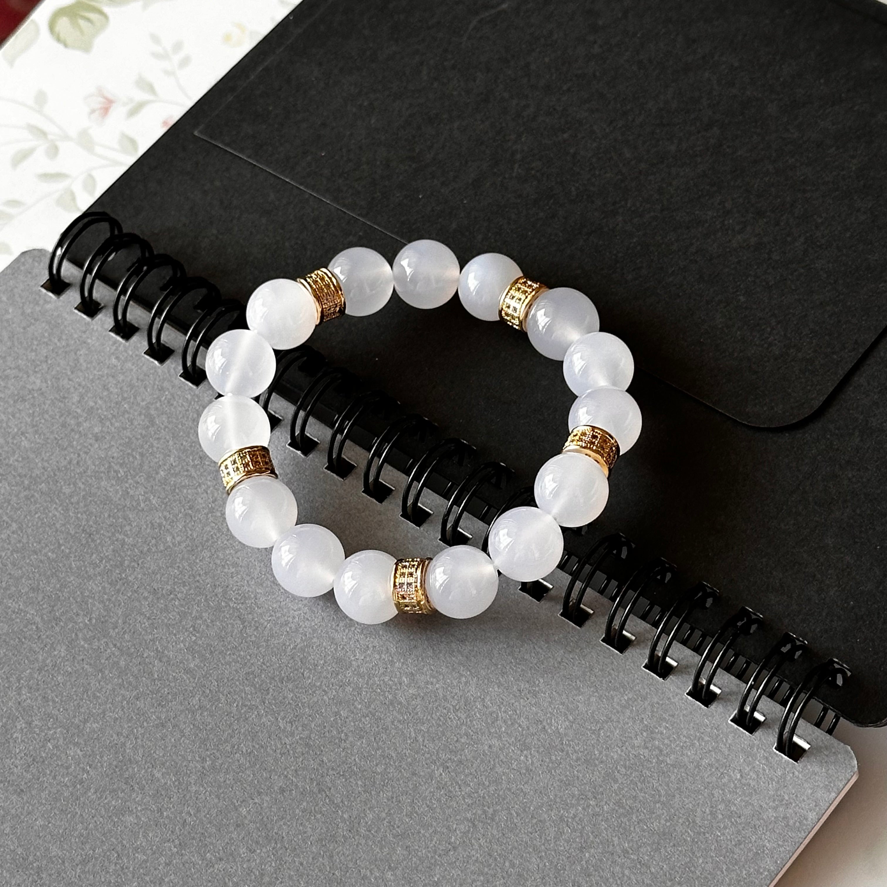 BS121 [Bai Han] White Agate • Classical 18k gold-plated bracelet