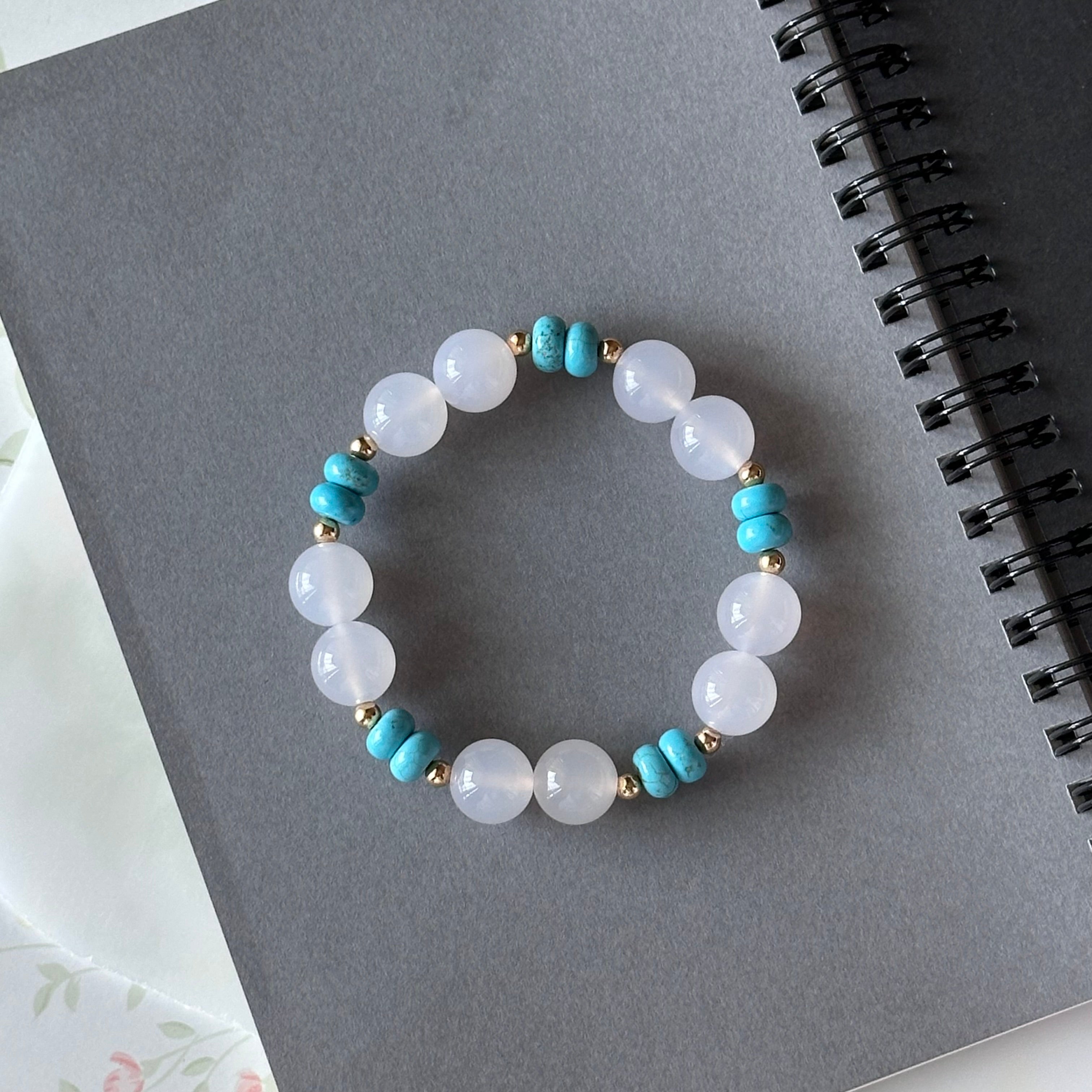 BS119 [Bai Han] White agate • turquoise • simple gold-plated bracelet