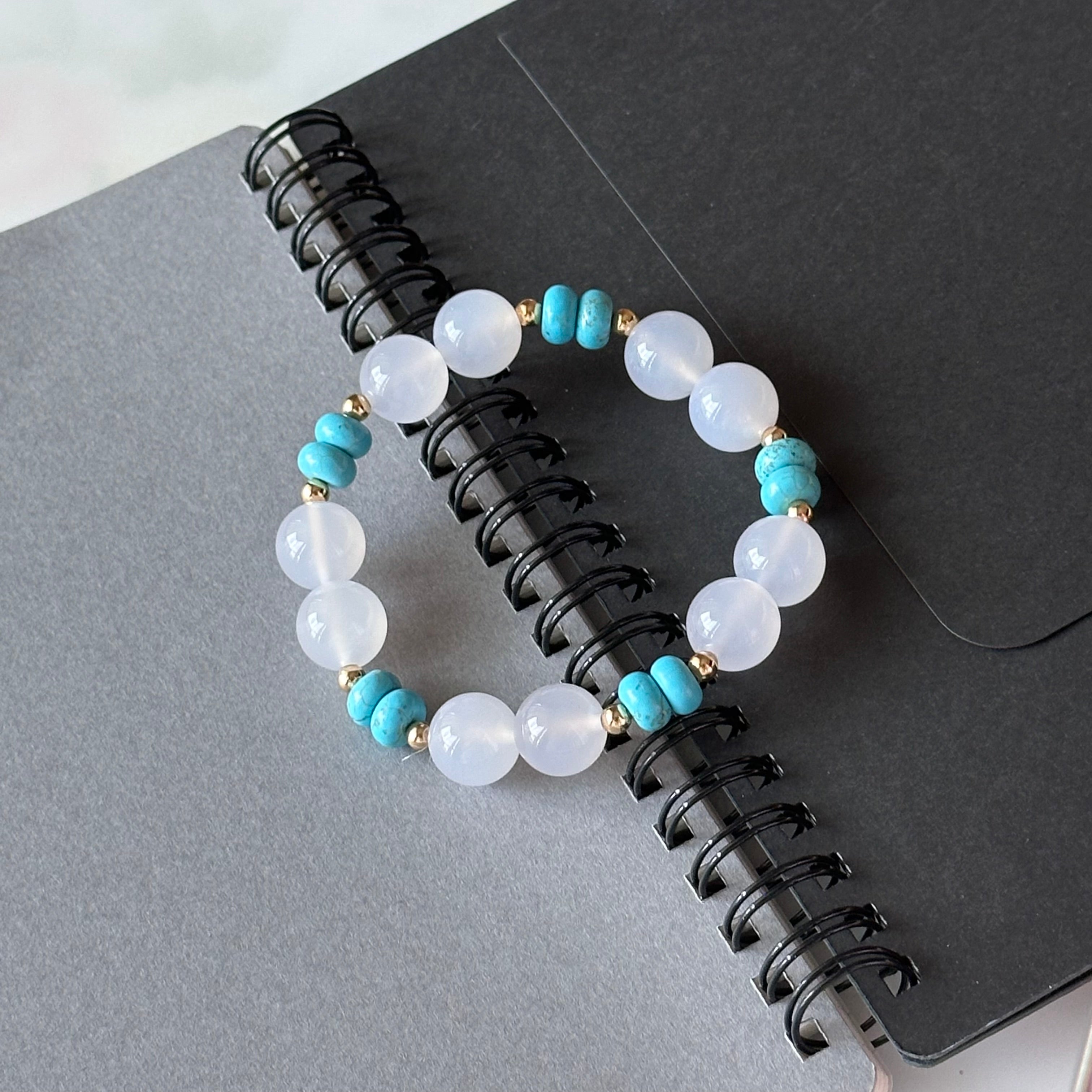 BS119 [Bai Han] White agate • turquoise • simple gold-plated bracelet