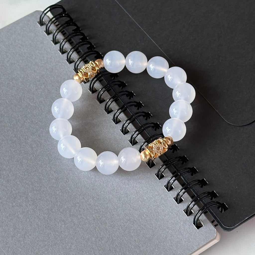 BS118 [Bai Han] White Agate • 18k gold-plated carved hollow bracelet