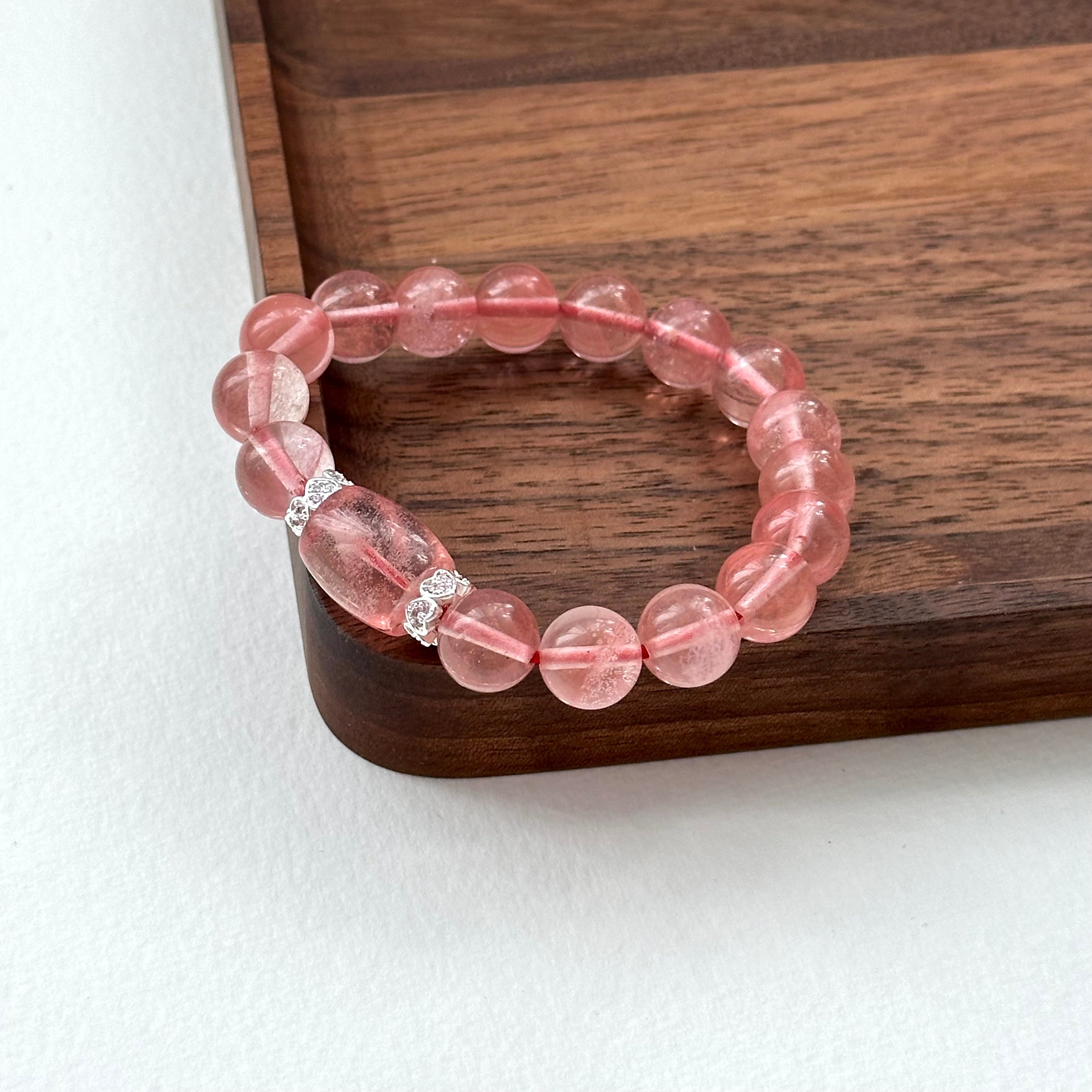 BS122 [Red Cherry Glass] Watermelon Glass Silver-plated Bracelet