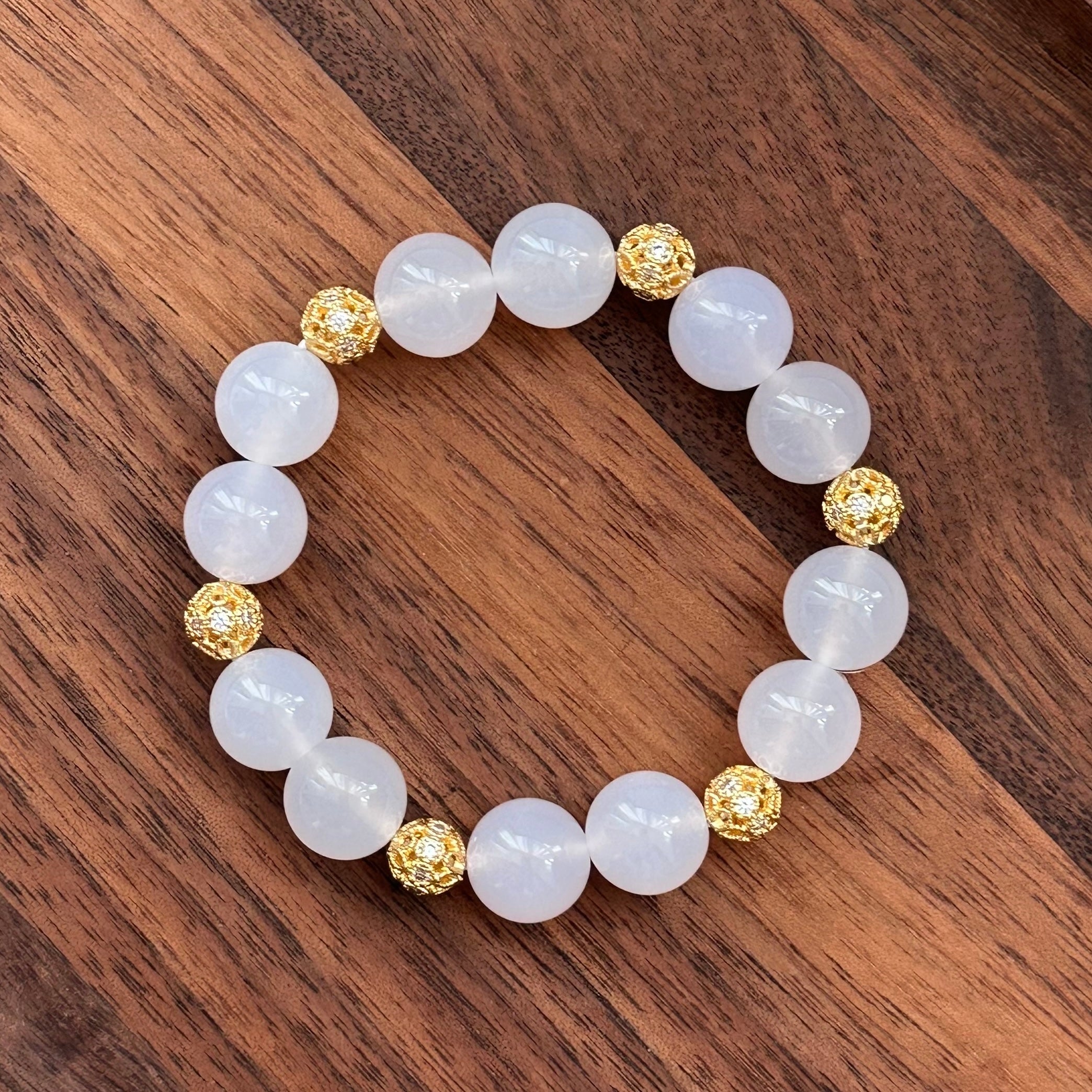 BS120 [Bai Han] White agate • 18k gold-plated small ball bracelet