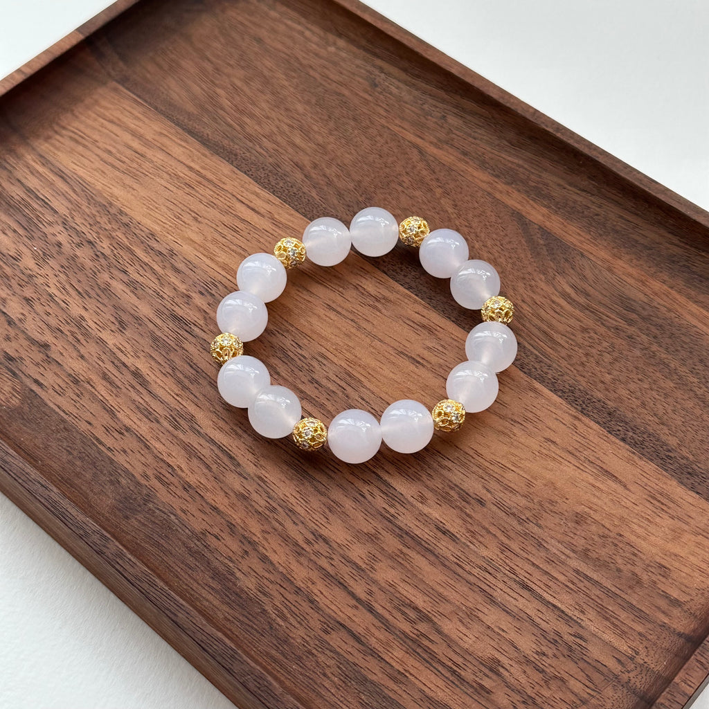 BS120 [Bai Han] White agate • 18k gold-plated small ball bracelet