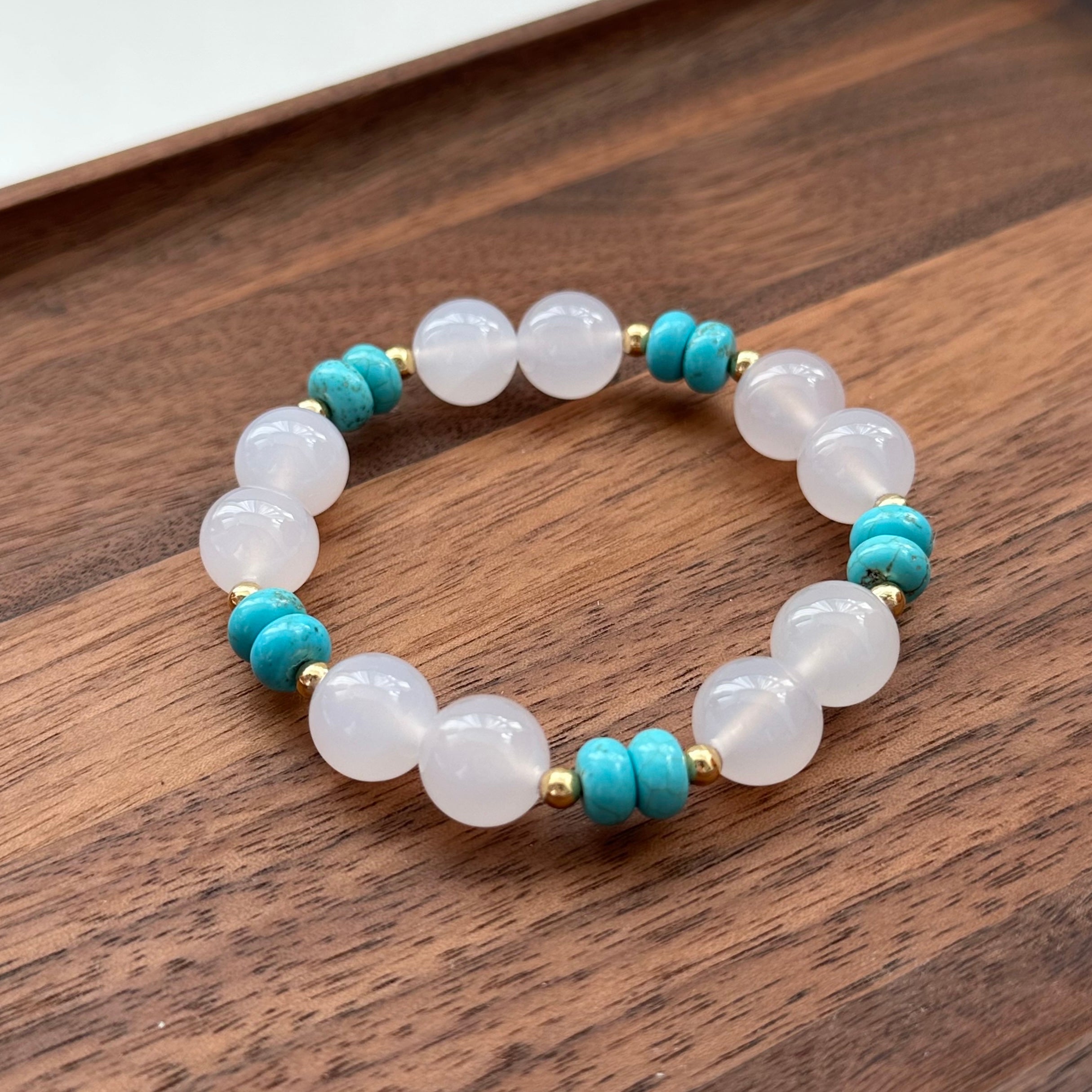 BS119 [Bai Han] White agate • turquoise • simple gold-plated bracelet