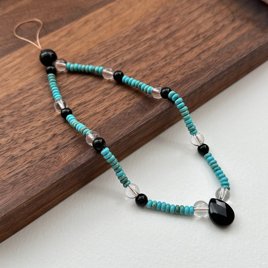 S4 [Gemstone Phone/Camera Hanging Chain/Lasso] Turquoise | White Crystal | Pear-Cut Black Agate Hanging Chain/Lasso