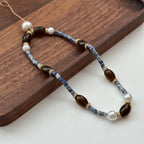 S6 [Gemstone Phone/Camera Nail Chain/Lasso] Blue Dot Stone | Imitation Pearl | Smoky Quartz | Gold Plated Nail Cord/Loop