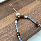 S6 [Gemstone Phone/Camera Nail Chain/Lasso] Blue Dot Stone | Imitation Pearl | Smoky Quartz | Gold Plated Nail Cord/Loop