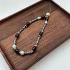 S6 [Gemstone Phone/Camera Nail Chain/Lasso] Blue Dot Stone | Imitation Pearl | Smoky Quartz | Gold Plated Nail Cord/Loop