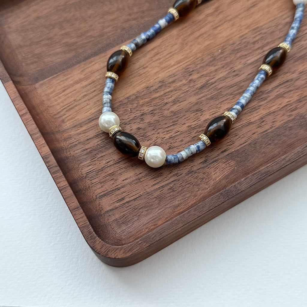 S6 [Gemstone Phone/Camera Nail Chain/Lasso] Blue Dot Stone | Imitation Pearl | Smoky Quartz | Gold Plated Nail Cord/Loop