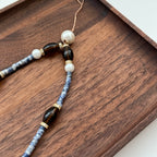 S6 [Gemstone Phone/Camera Nail Chain/Lasso] Blue Dot Stone | Imitation Pearl | Smoky Quartz | Gold Plated Nail Cord/Loop