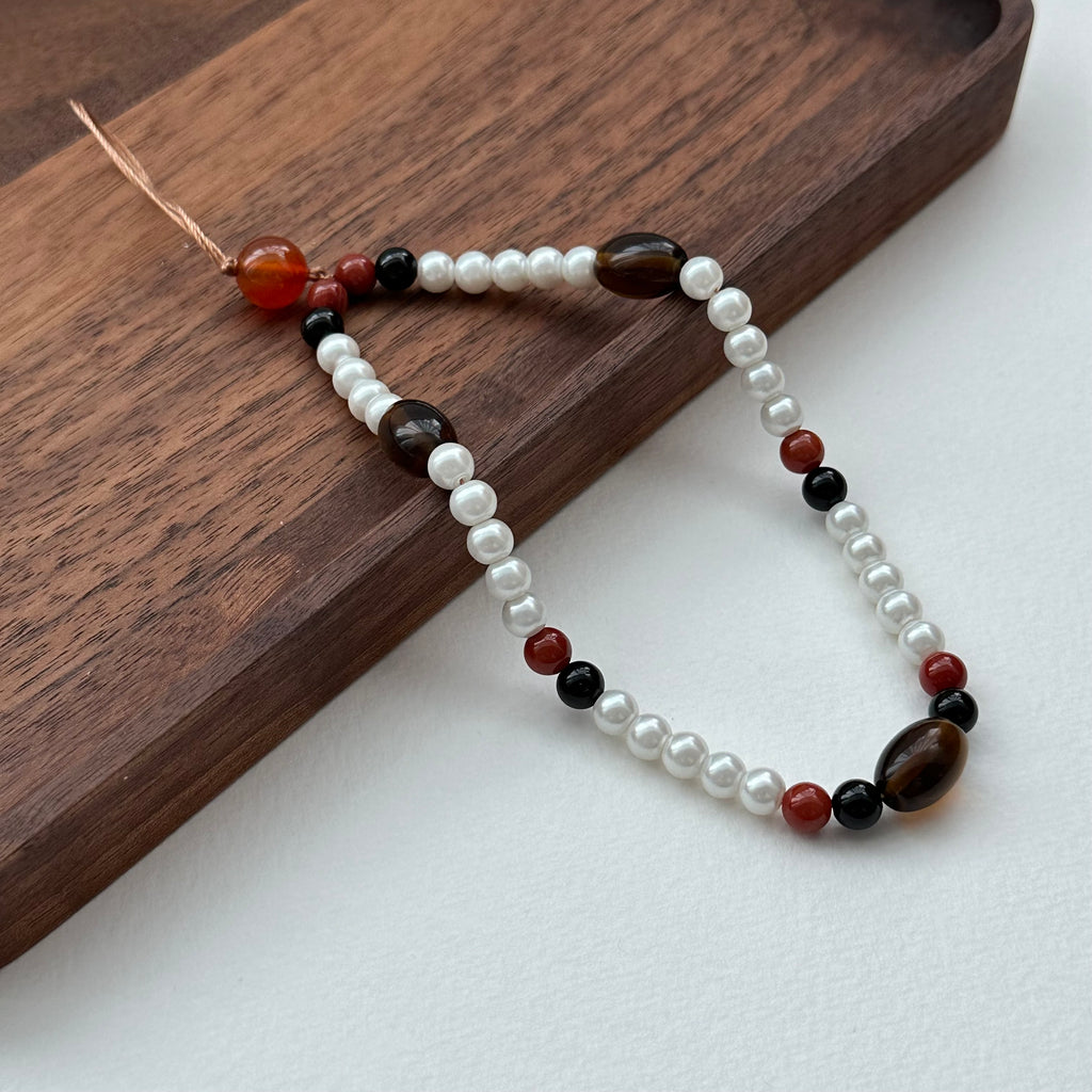 S3 【Gemstone Phone/Camera Nail Chain/Lasso】Red Agate | Black Agate | Imitation Pearl | Marquise-Shaped Smoky Quartz Nail Chain