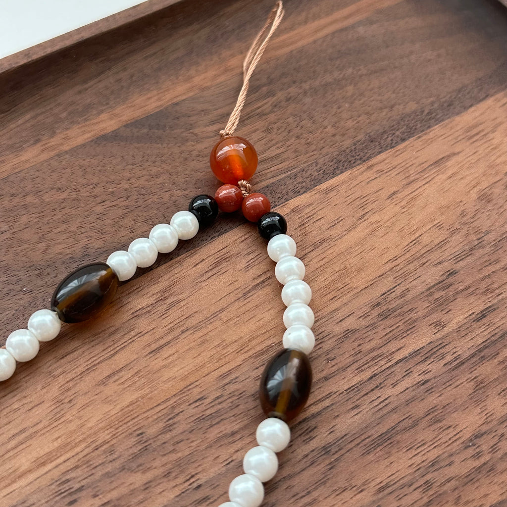 S3 【Gemstone Phone/Camera Nail Chain/Lasso】Red Agate | Black Agate | Imitation Pearl | Marquise-Shaped Smoky Quartz Nail Chain