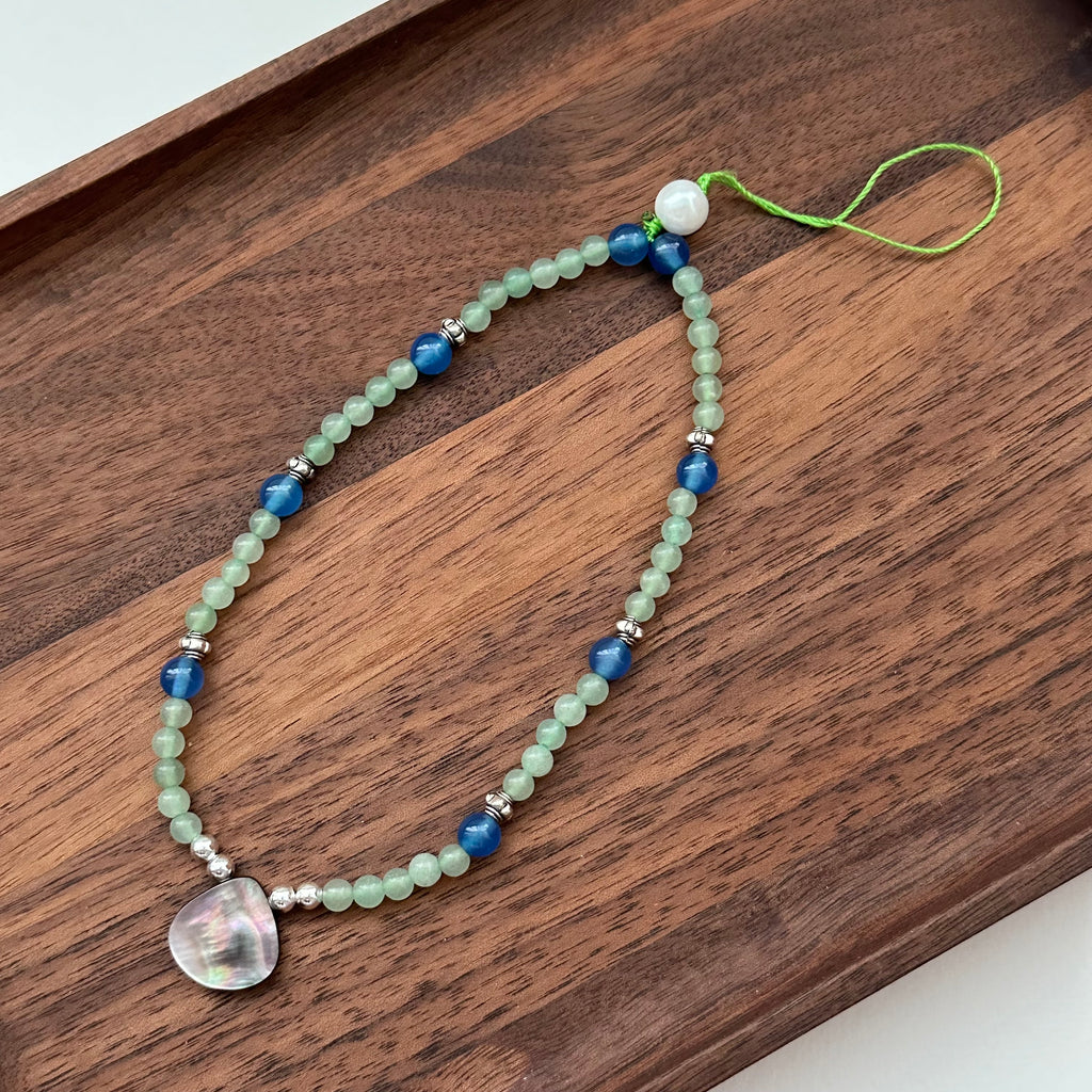 S8 [Gemstone Phone/Camera Hanging Chain/Lane] Green Aventurine | Blue Agate | Imitation Pearl | Teardrop Shell | Vintage Silver Plated Hanging Rope