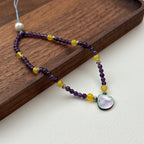 S10 [Gemstone Phone Camera Lanyard] Amethyst | Yellow Glass | Imitation Pearl | Teardrop Shell Vintage Gold-Plated Lanyard
