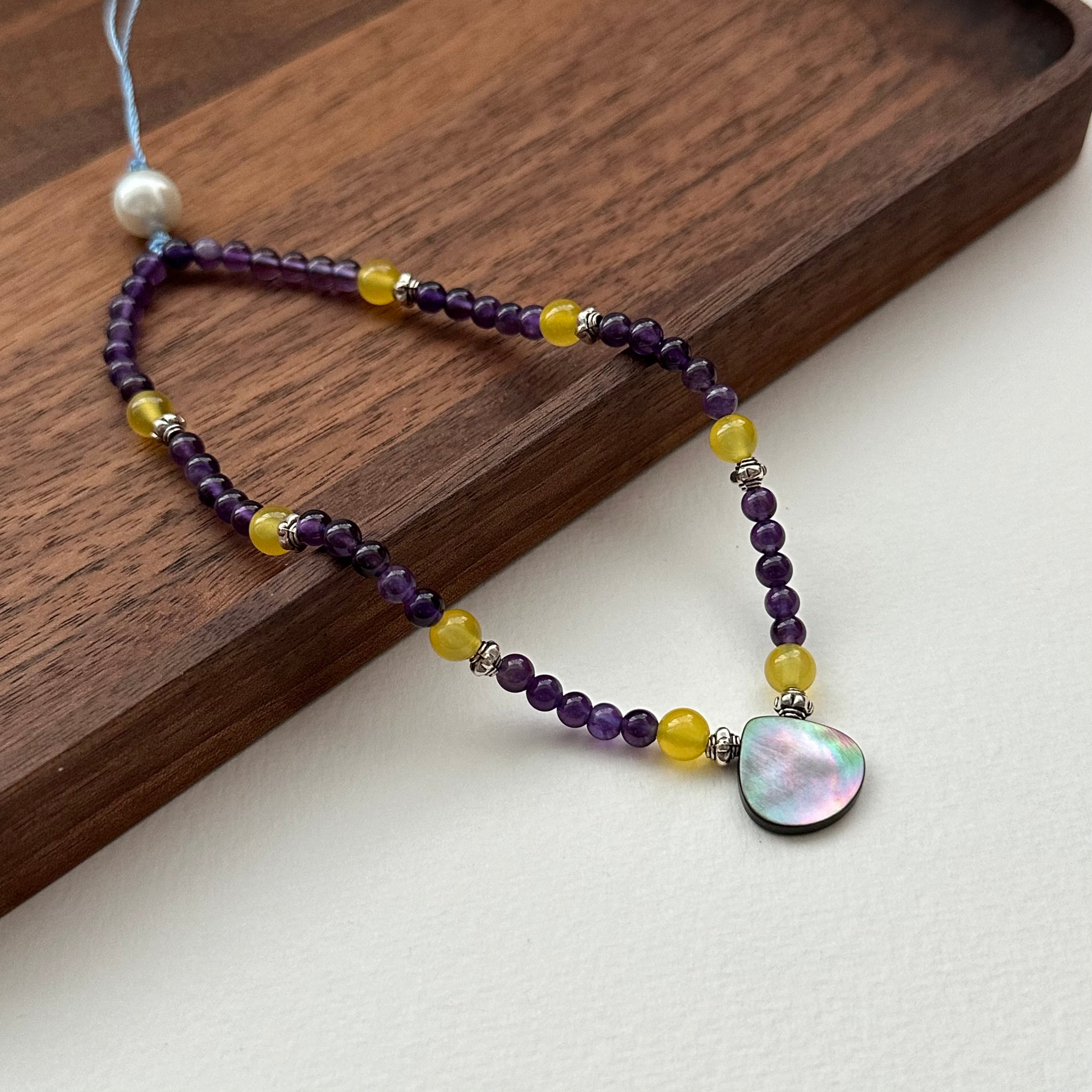S10 [Gemstone Phone Camera Lanyard] Amethyst | Yellow Glass | Imitation Pearl | Teardrop Shell Vintage Gold-Plated Lanyard