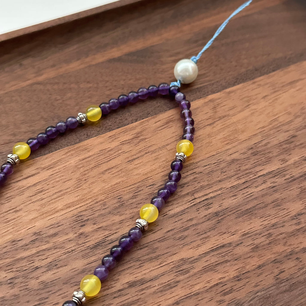 S10 [Gemstone Phone Camera Lanyard] Amethyst | Yellow Glass | Imitation Pearl | Teardrop Shell Vintage Gold-Plated Lanyard