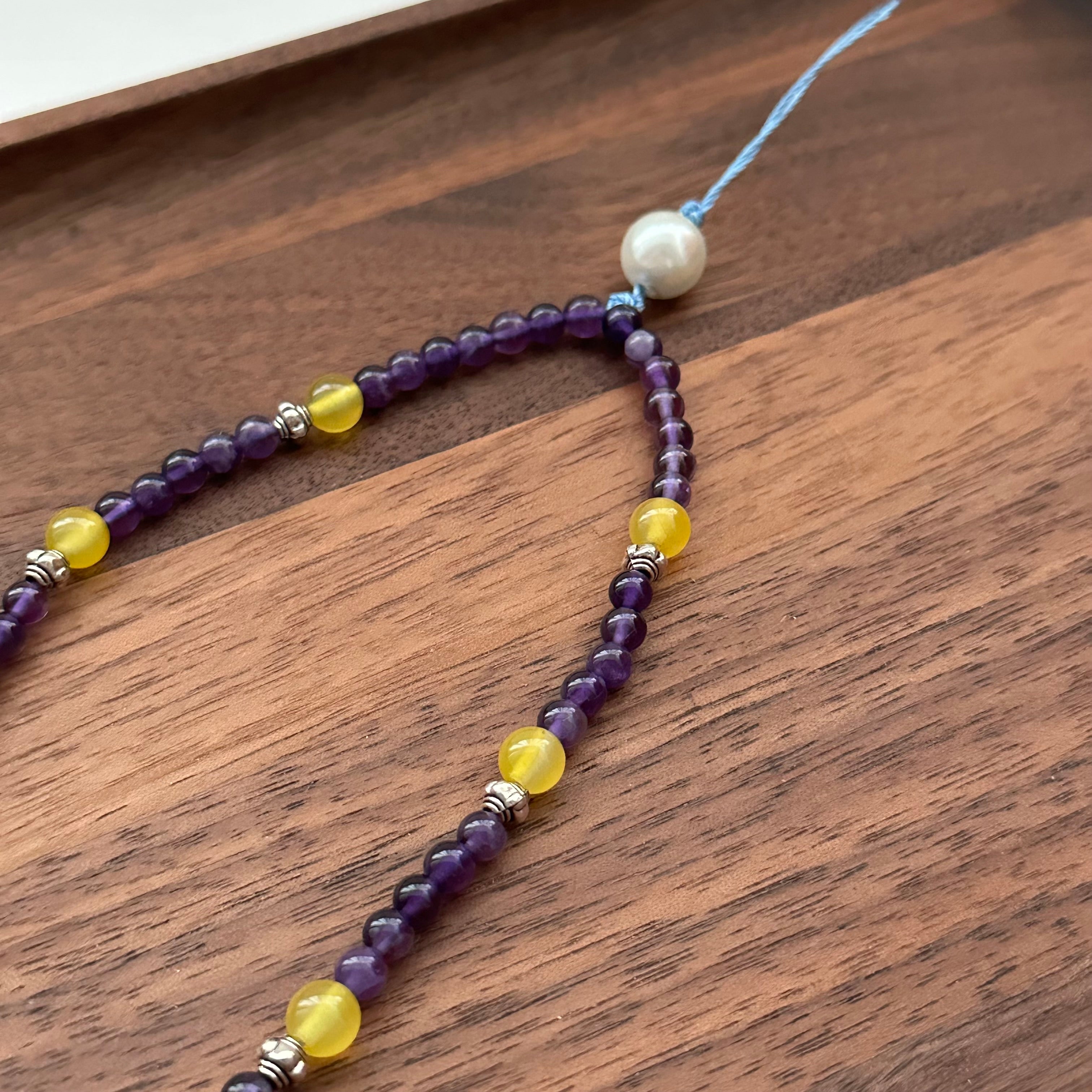 S10 [Gemstone Phone Camera Lanyard] Amethyst | Yellow Glass | Imitation Pearl | Teardrop Shell Vintage Gold-Plated Lanyard