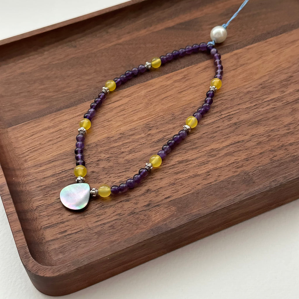 S10 [Gemstone Phone Camera Lanyard] Amethyst | Yellow Glass | Imitation Pearl | Teardrop Shell Vintage Gold-Plated Lanyard