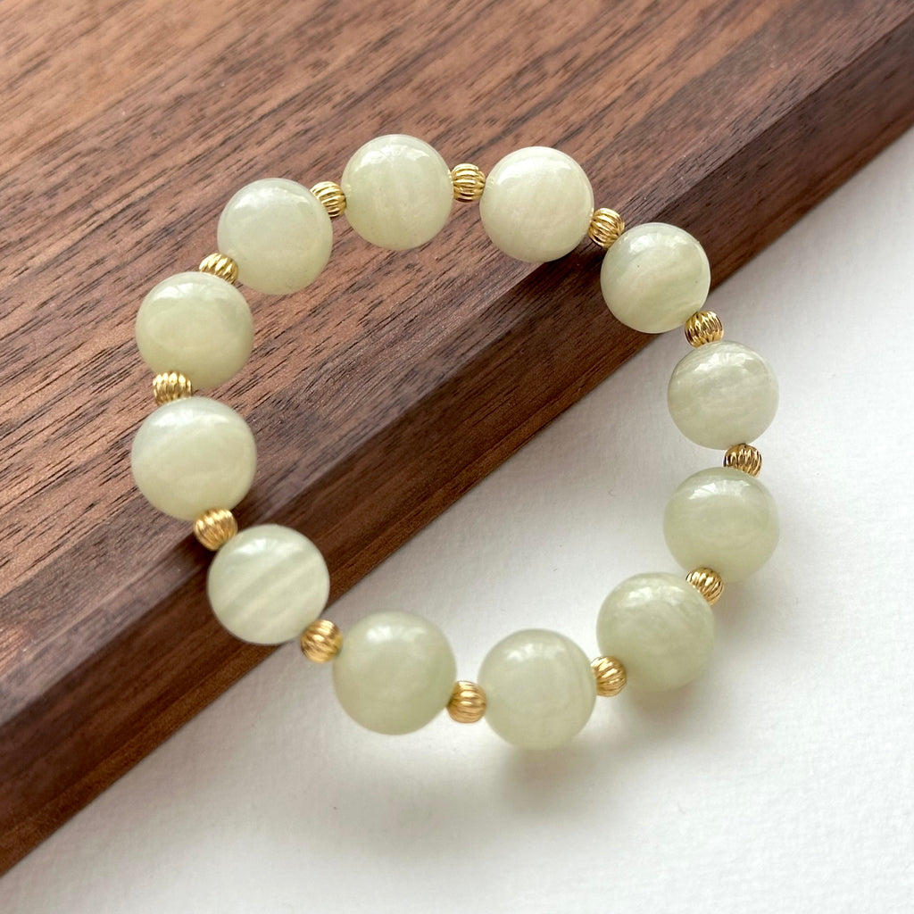 BS127 [Taurus Guardian Stone] Green Stone 18k Gold-plated Ball Bracelet